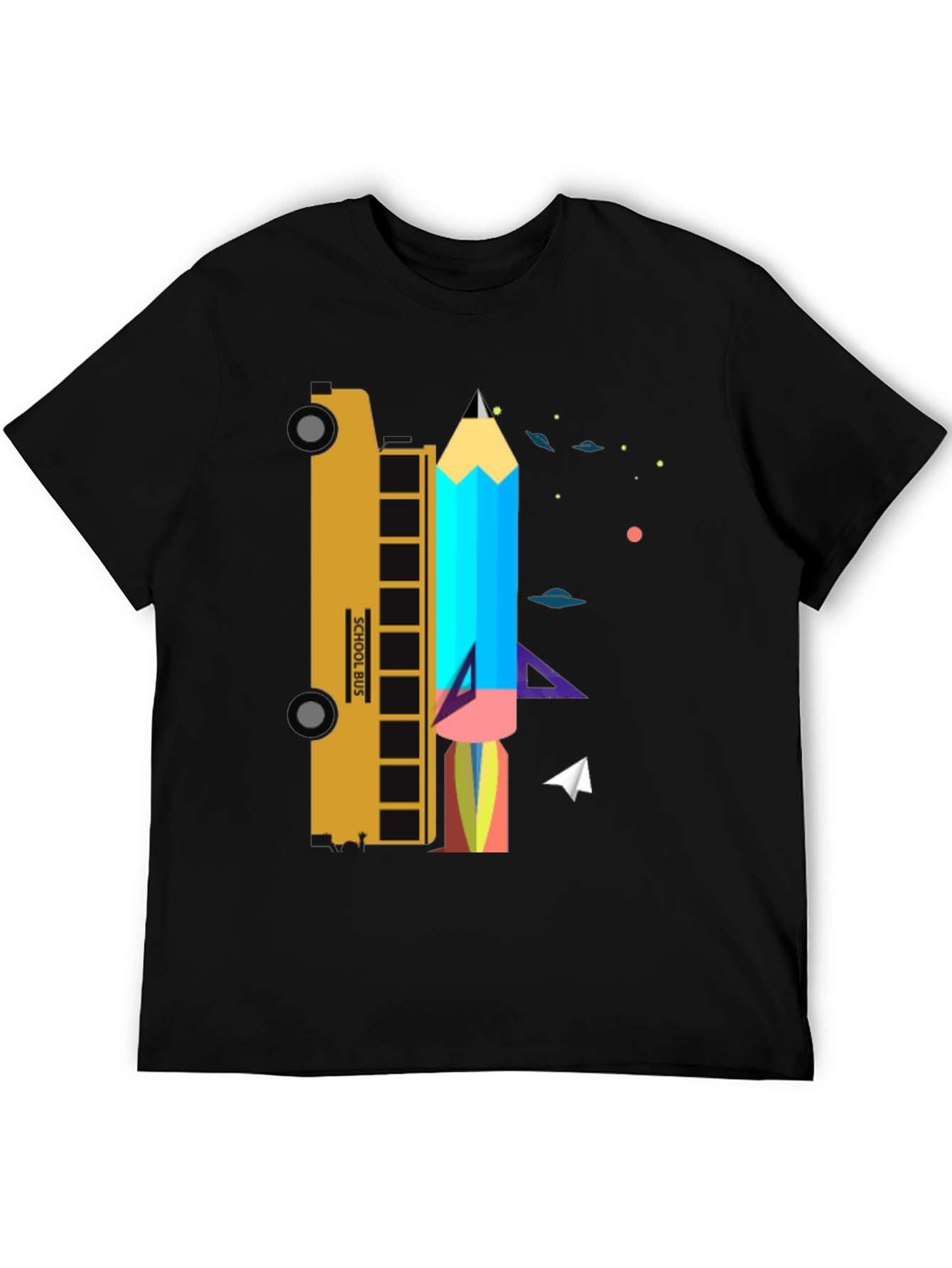 School Bus & Pencil Rocket Graphic Tee