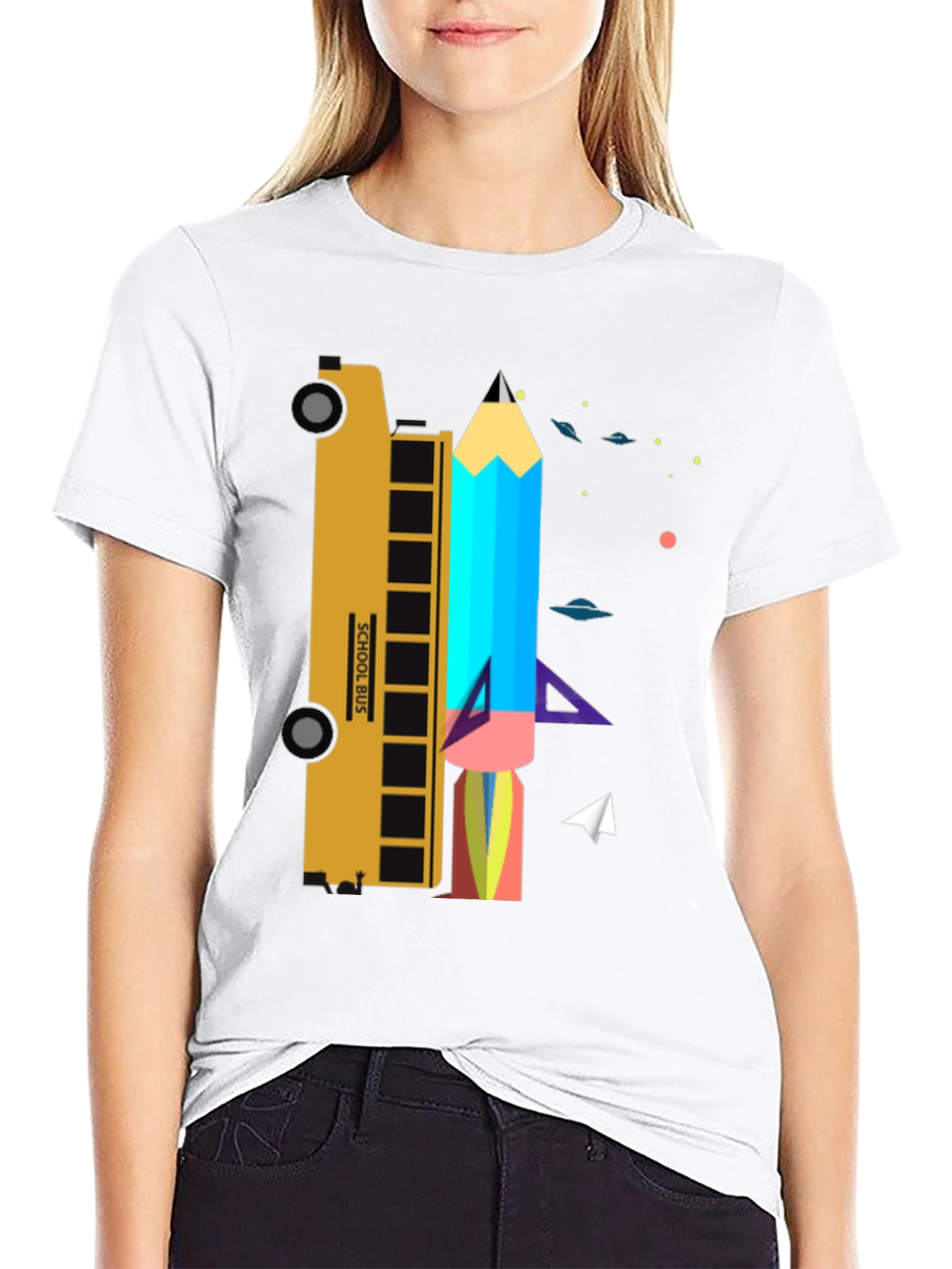 School Bus & Pencil Rocket Graphic Tee