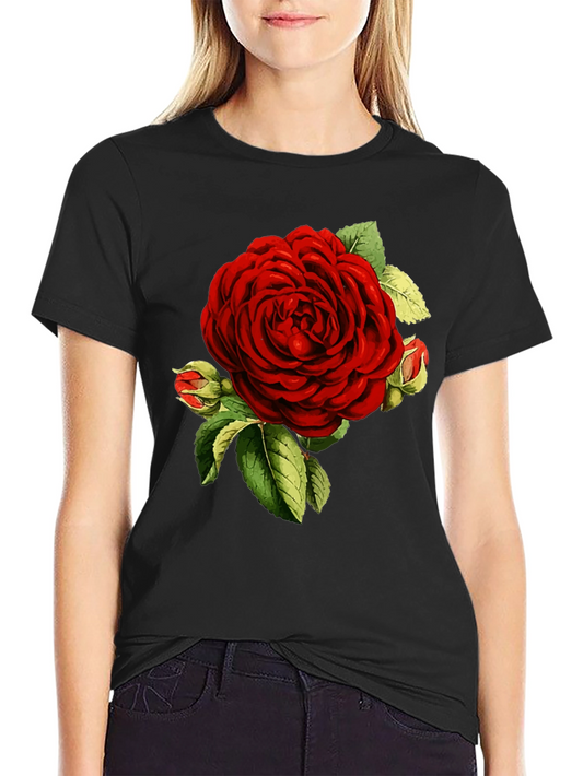 Elegant Red Rose Graphic T-Shirt - Botanical Print