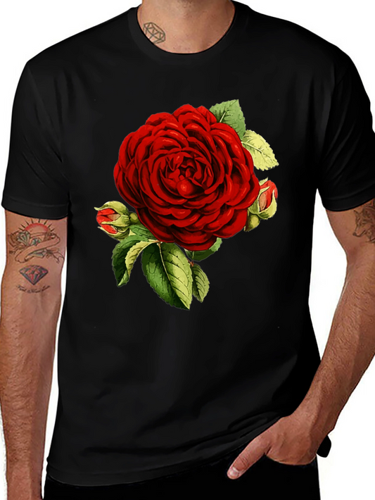 Elegant Red Rose Graphic T-Shirt - Botanical Print