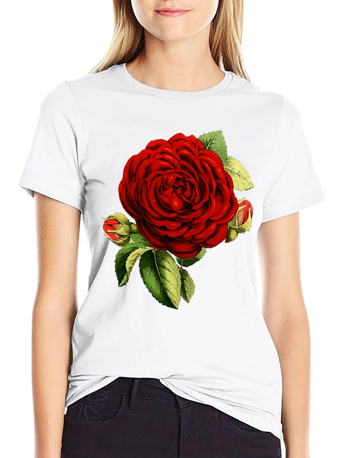 Elegant Red Rose Graphic T-Shirt - Botanical Print