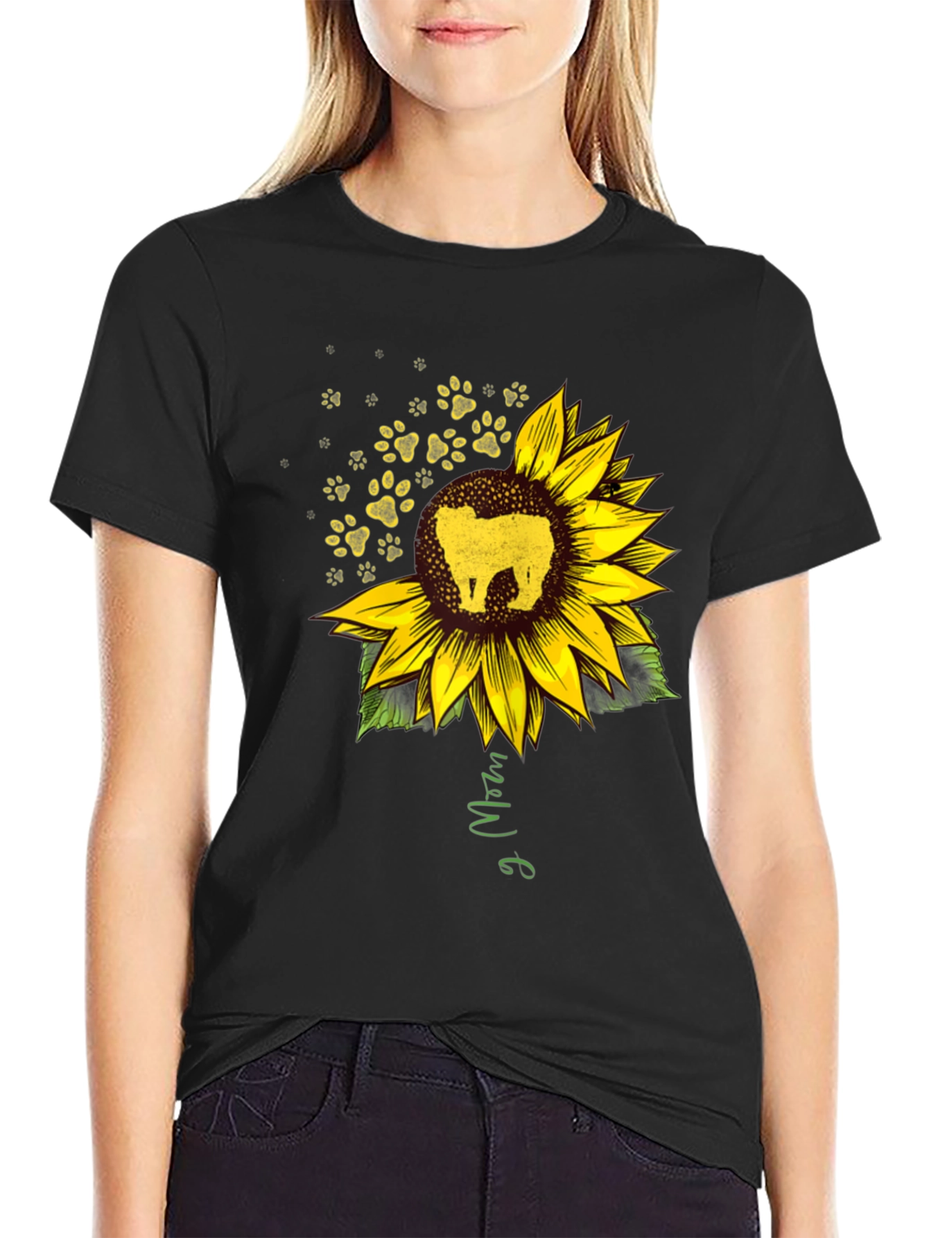 Sunflower Dog Mom Black T-Shirt