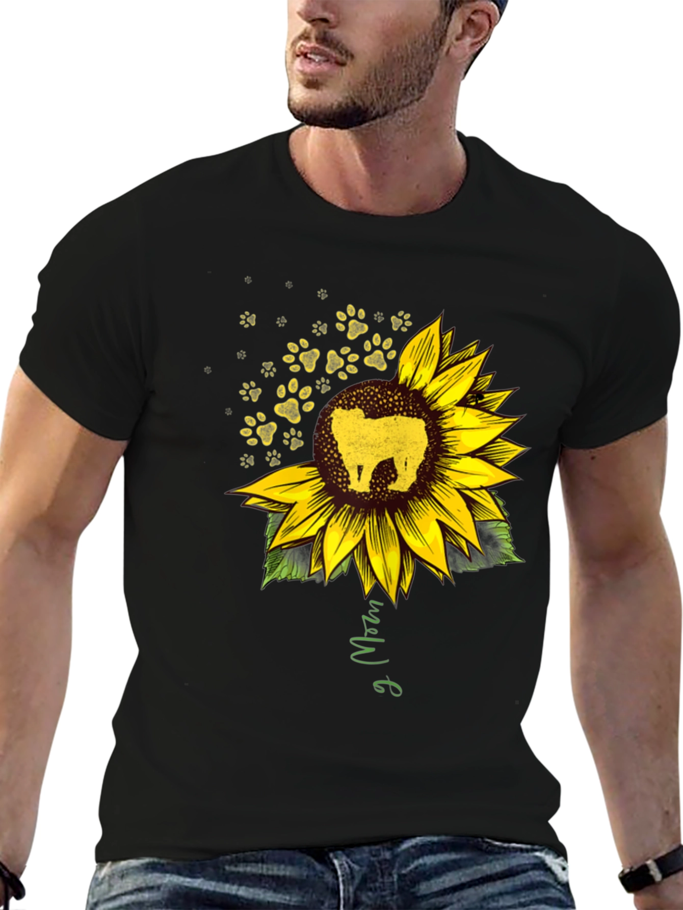 Sunflower Dog Mom Black T-Shirt