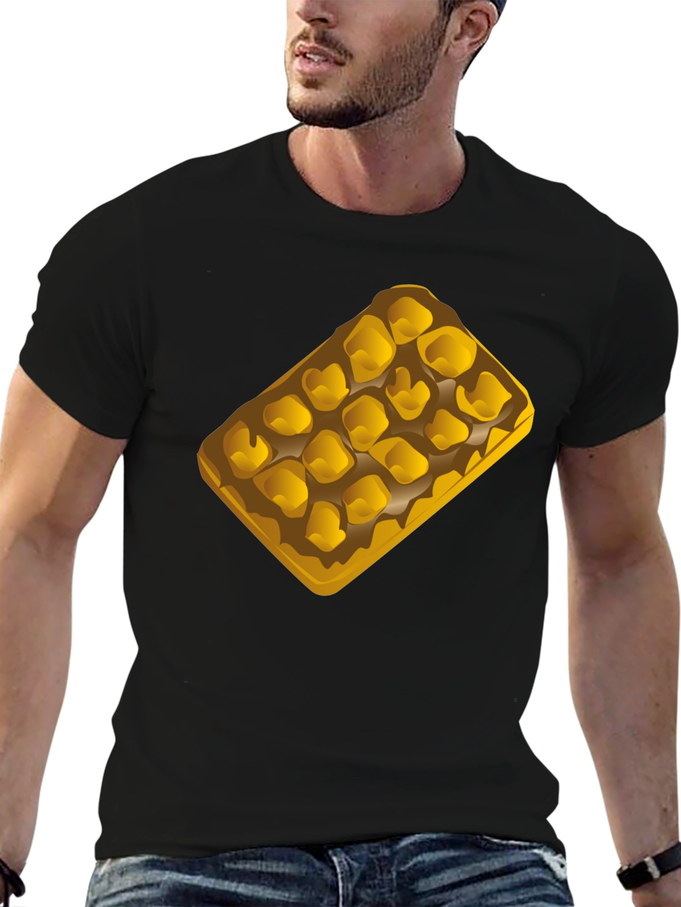 Waffle Graphic T-Shirt - Casual Black Tee