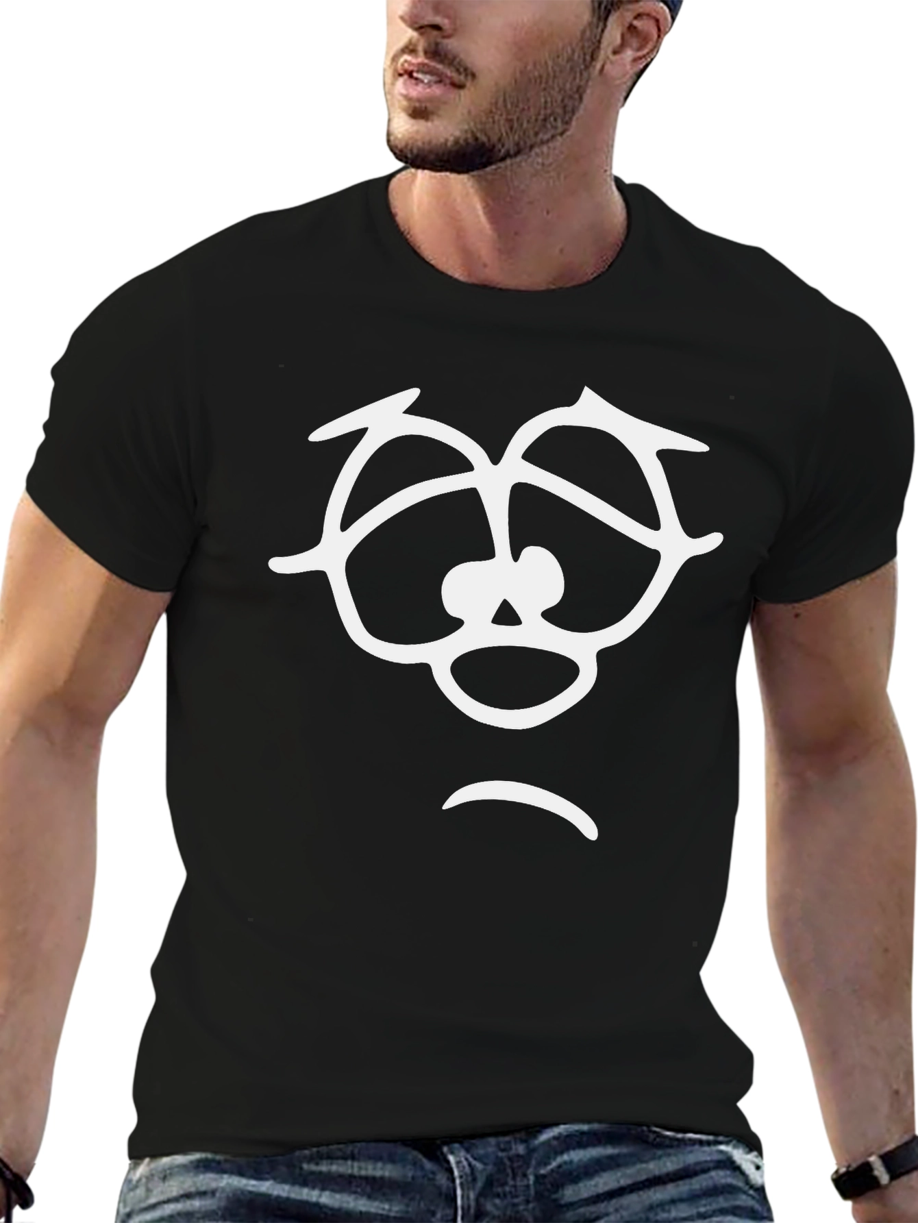 Sad Face Graphic Tee - Casual Black T-Shirt