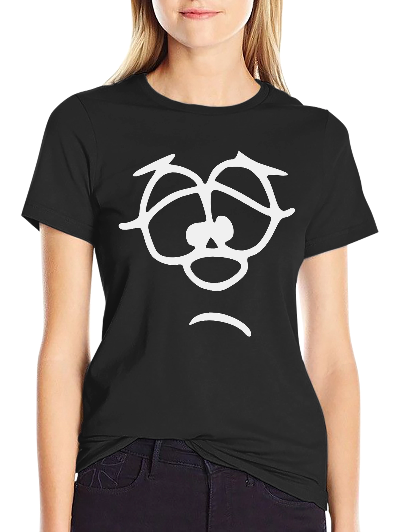Sad Face Graphic Tee - Casual Black T-Shirt