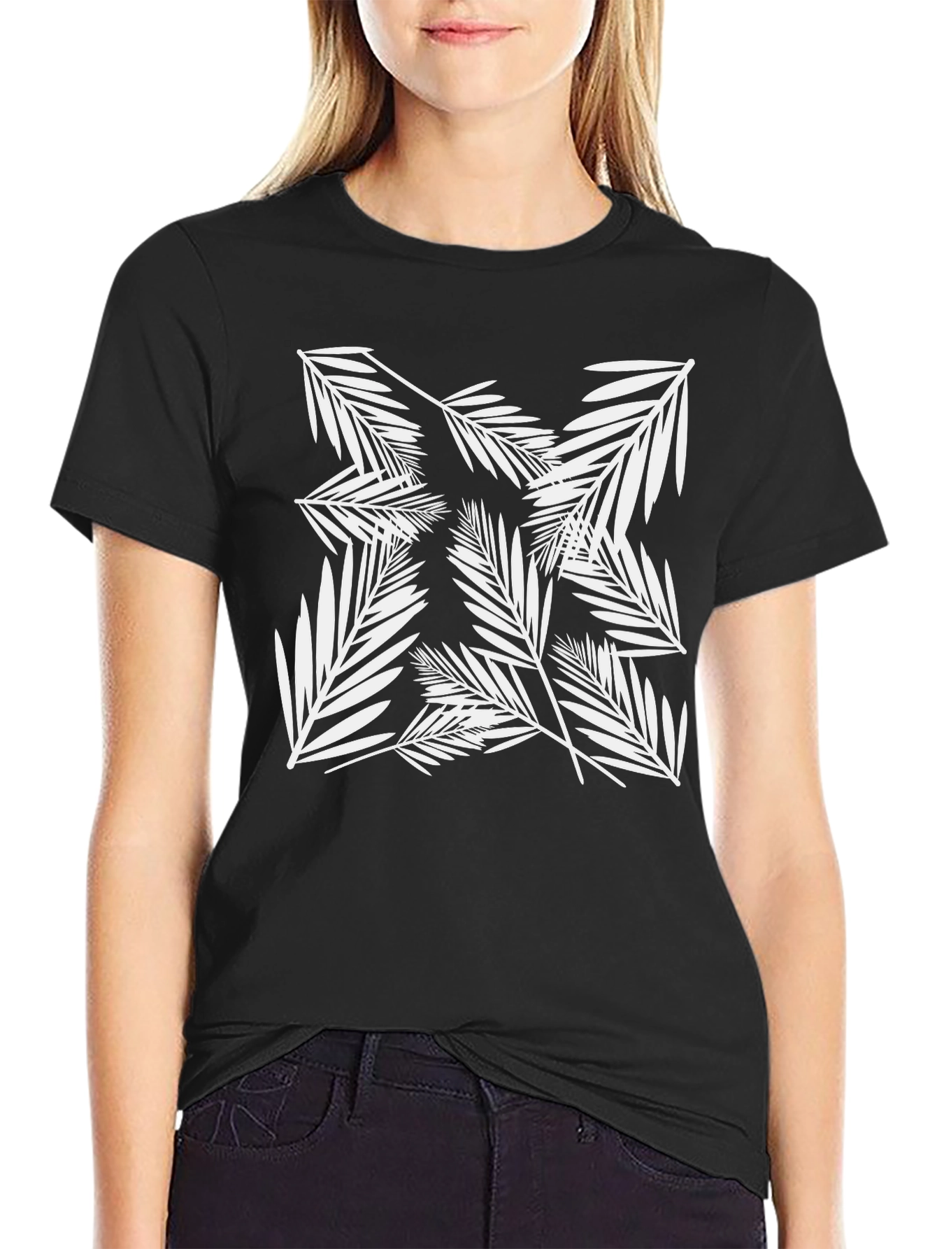 Leaf Print Black T-Shirt