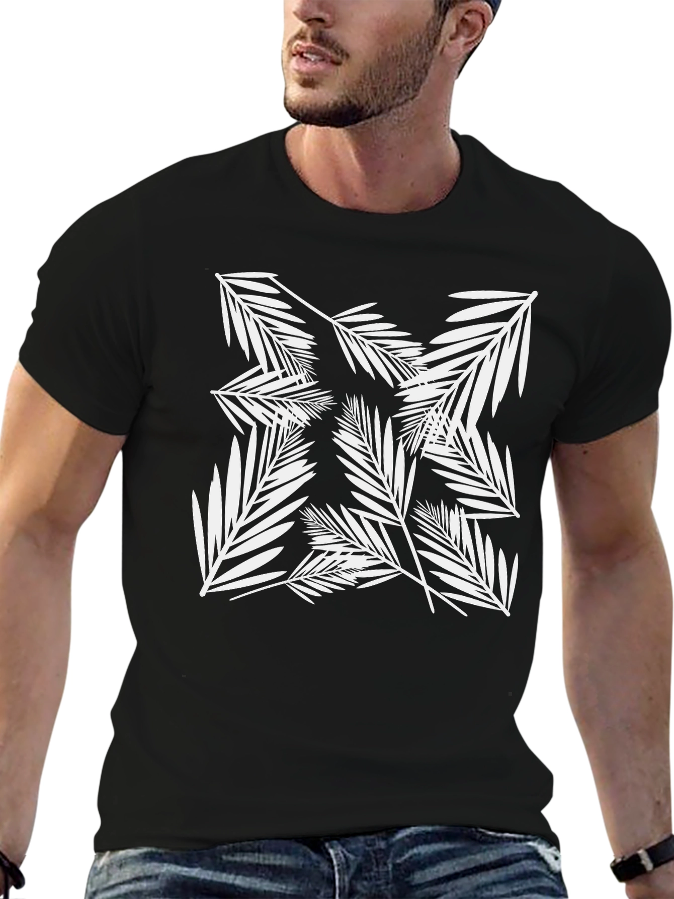 Leaf Print Black T-Shirt