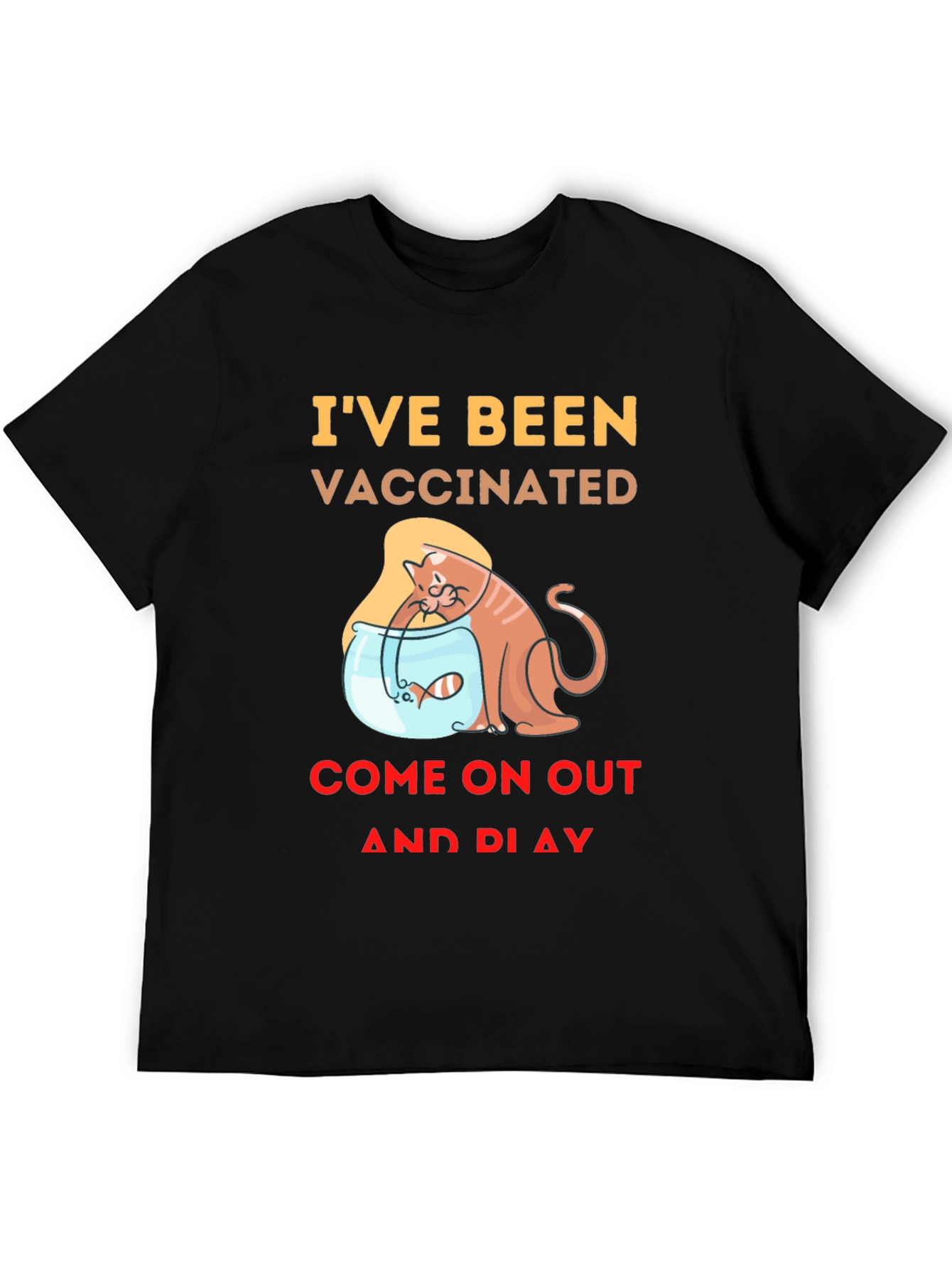 Vaccinated Cat & Fish T-Shirt - Playful Design