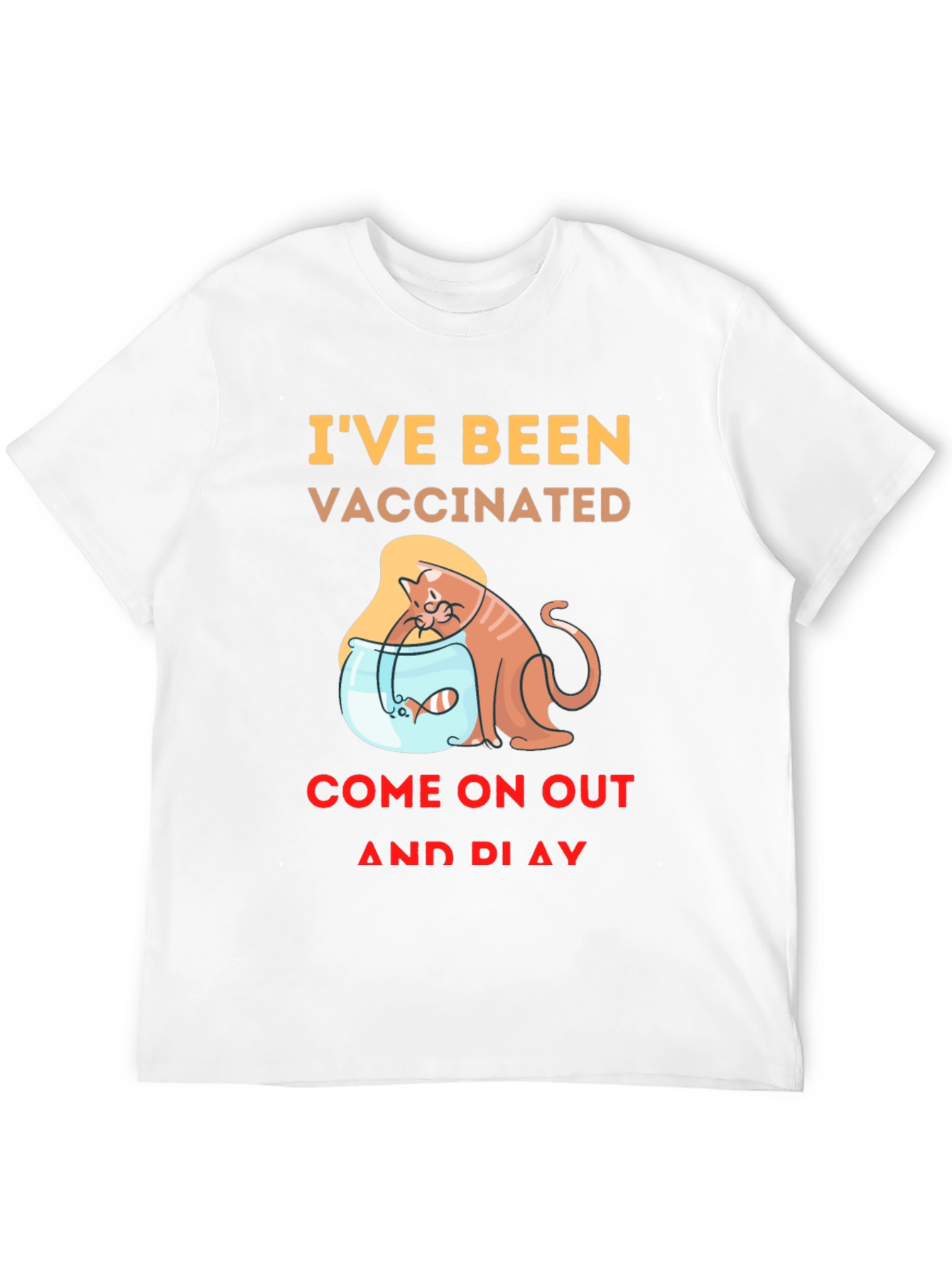 Vaccinated Cat & Fish T-Shirt - Playful Design