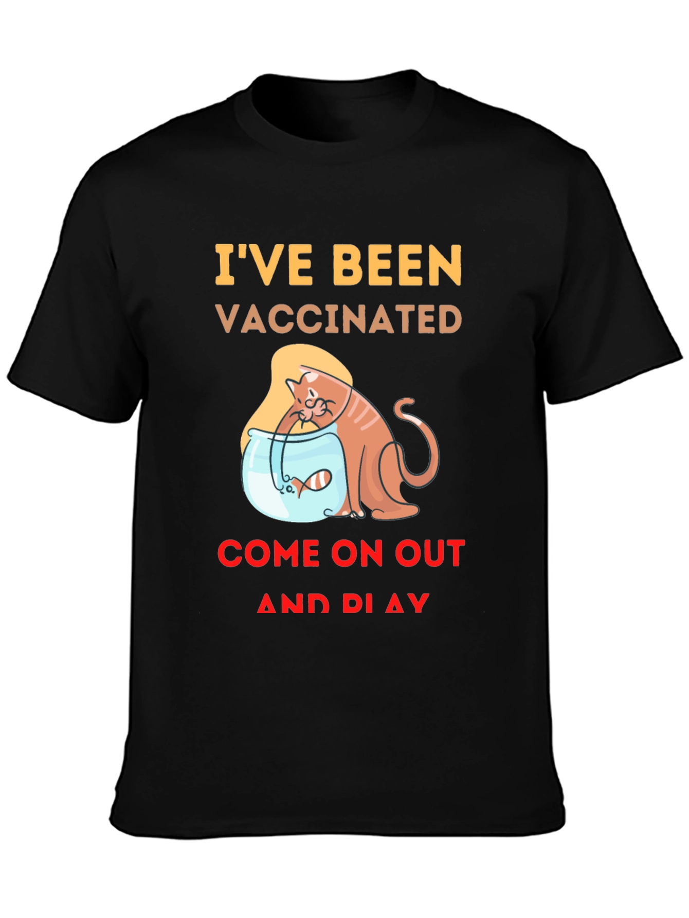 Vaccinated Cat & Fish T-Shirt - Playful Design