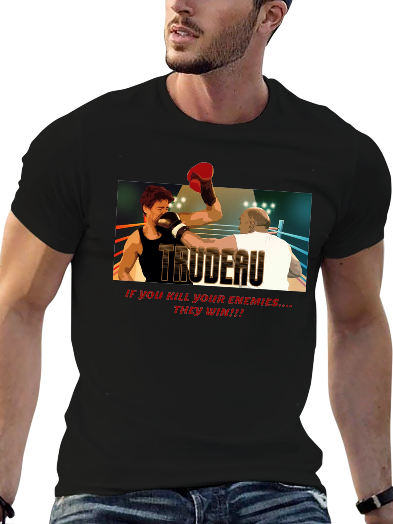 Trudeau Boxing Graphic Tee - Political Statement T-Shirt