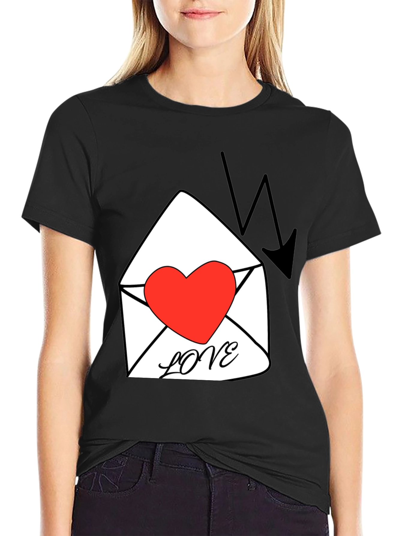 Heart Love Letter Graphic T-Shirt - Black