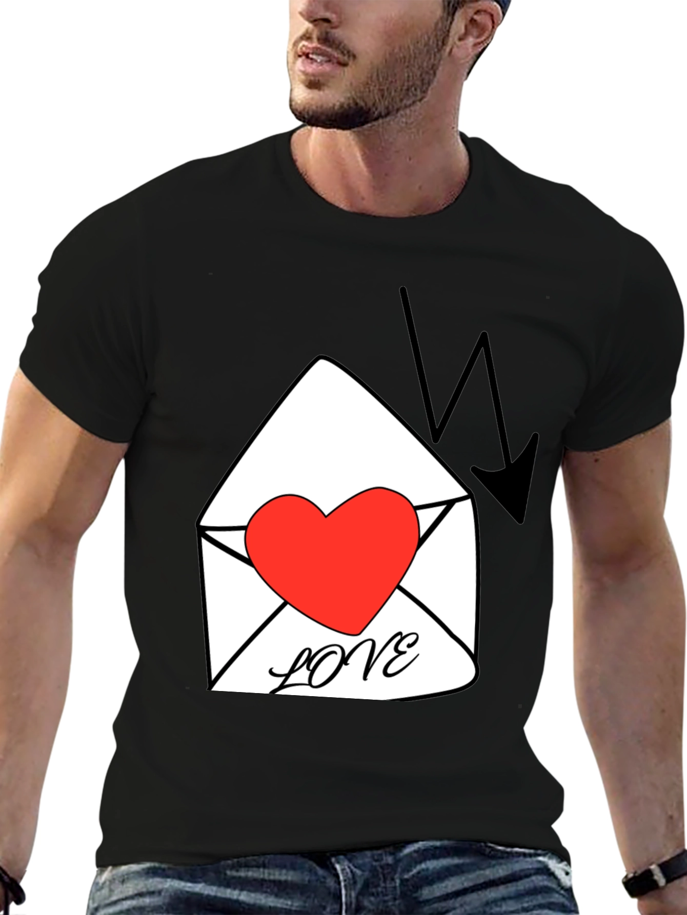 Heart Love Letter Graphic T-Shirt - Black