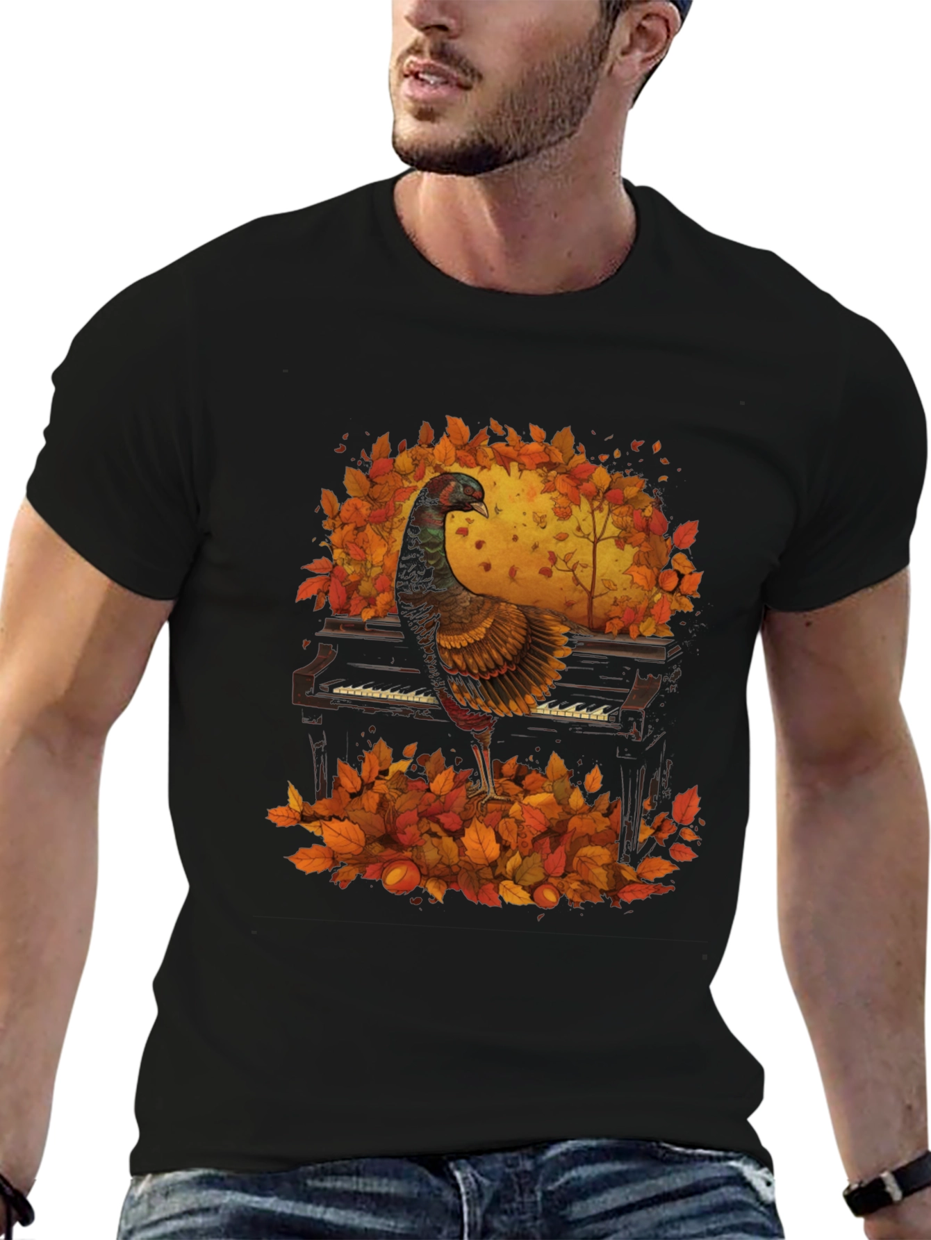 Thanksgiving Turkey Playing Piano T-Shirt