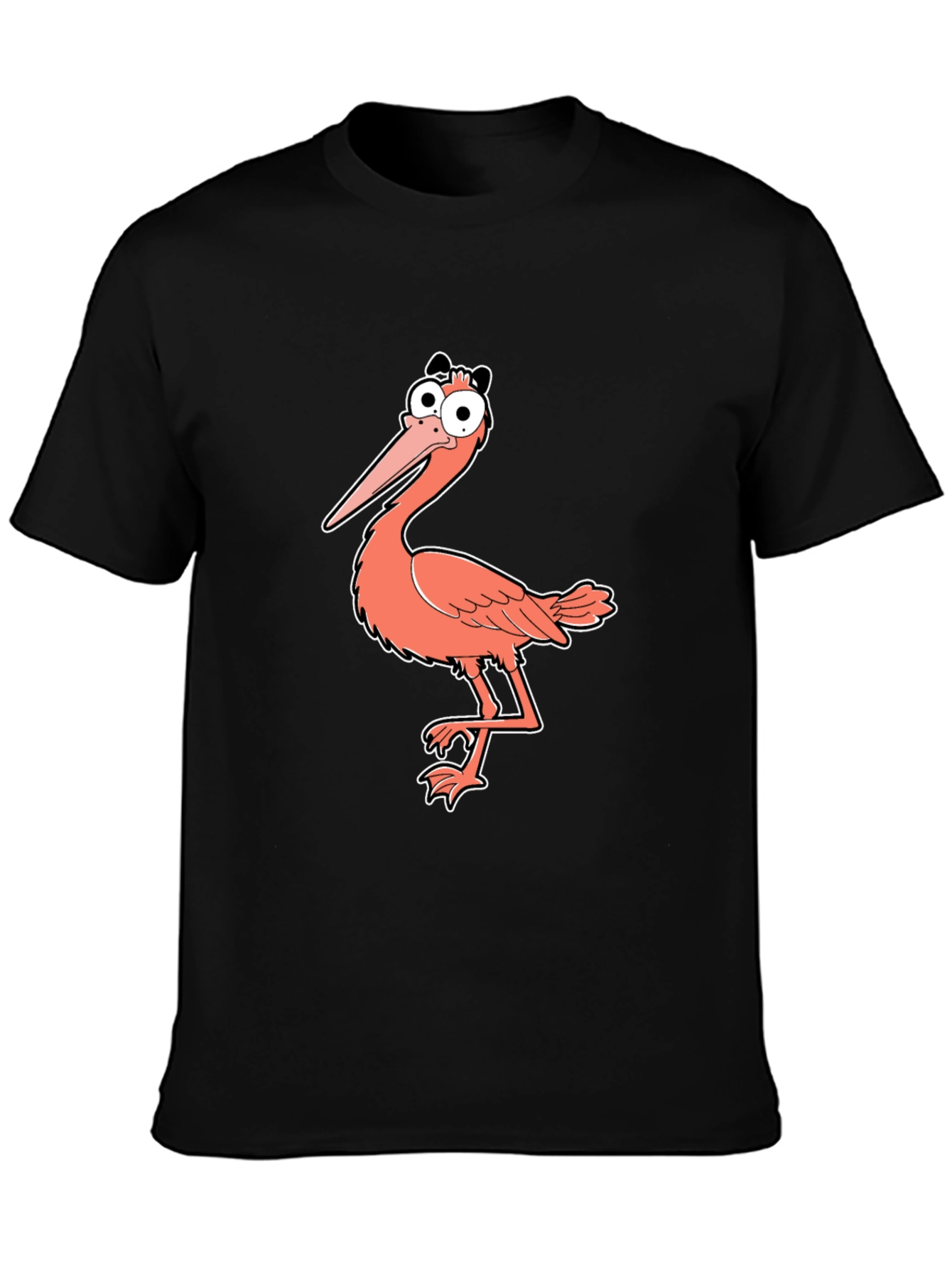 Funny Cartoon Bird Graphic Print Black T-Shirt