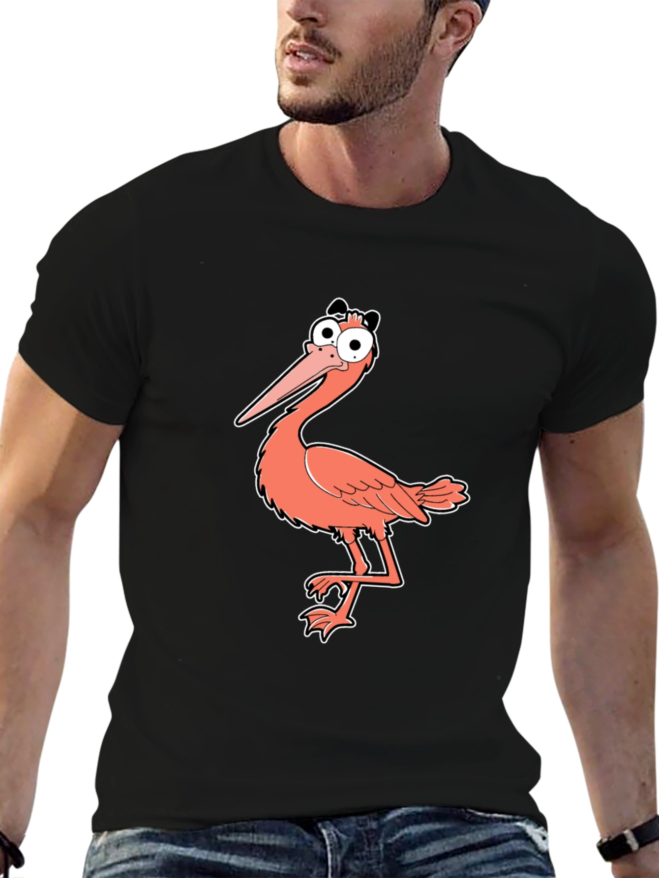 Funny Cartoon Bird Graphic Print Black T-Shirt