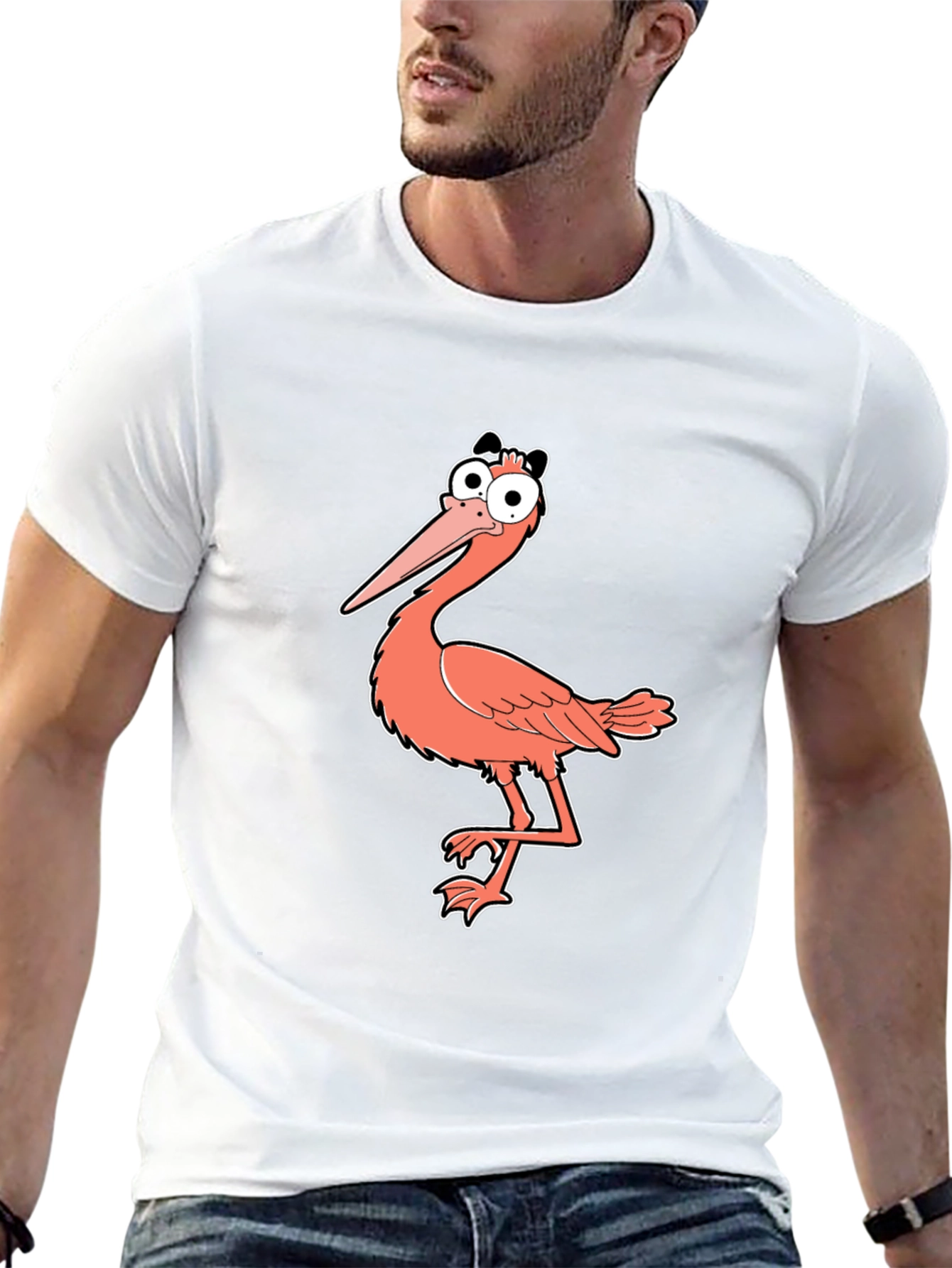 Funny Cartoon Bird Graphic Print Black T-Shirt