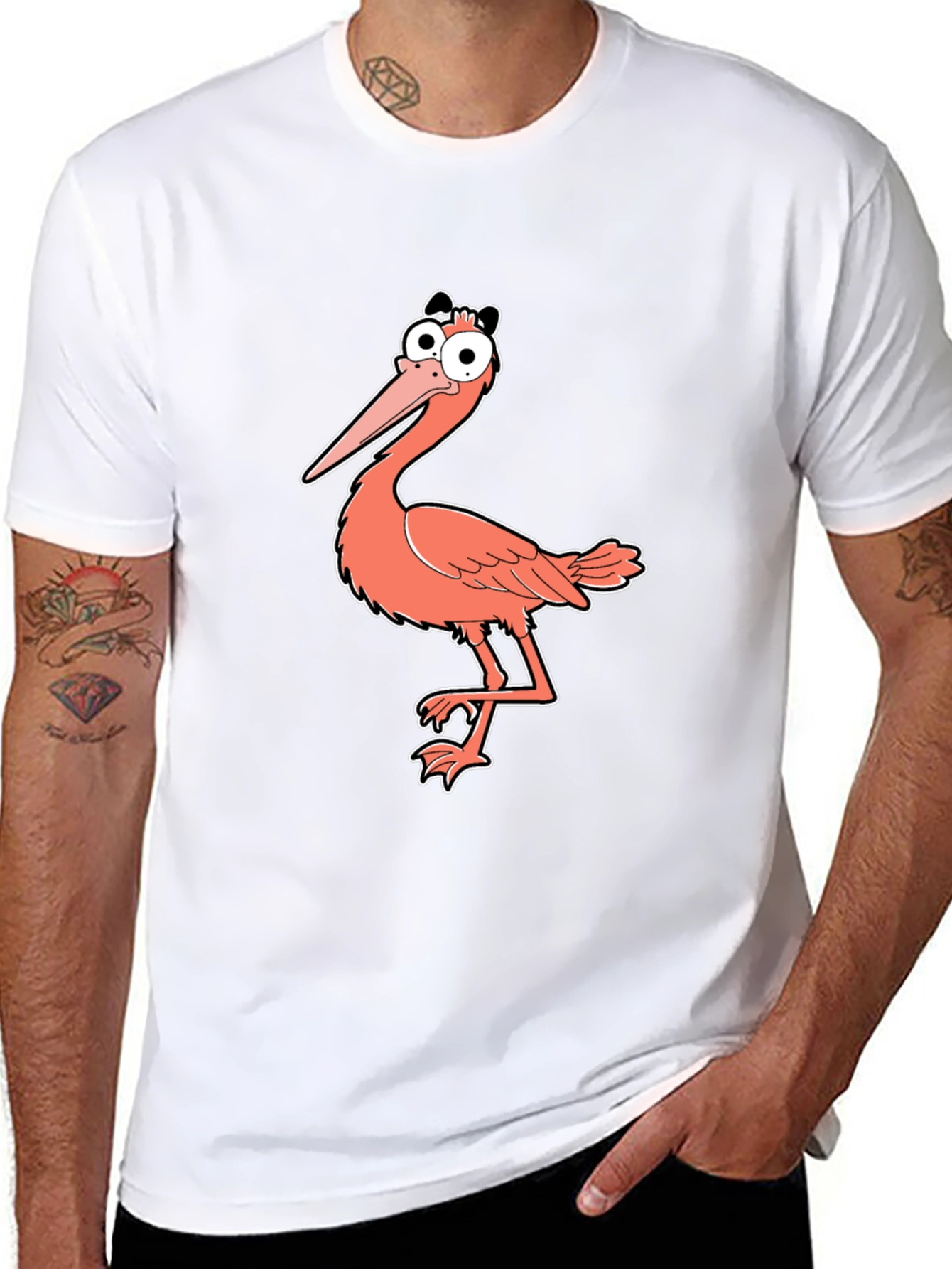 Funny Cartoon Bird Graphic Print Black T-Shirt