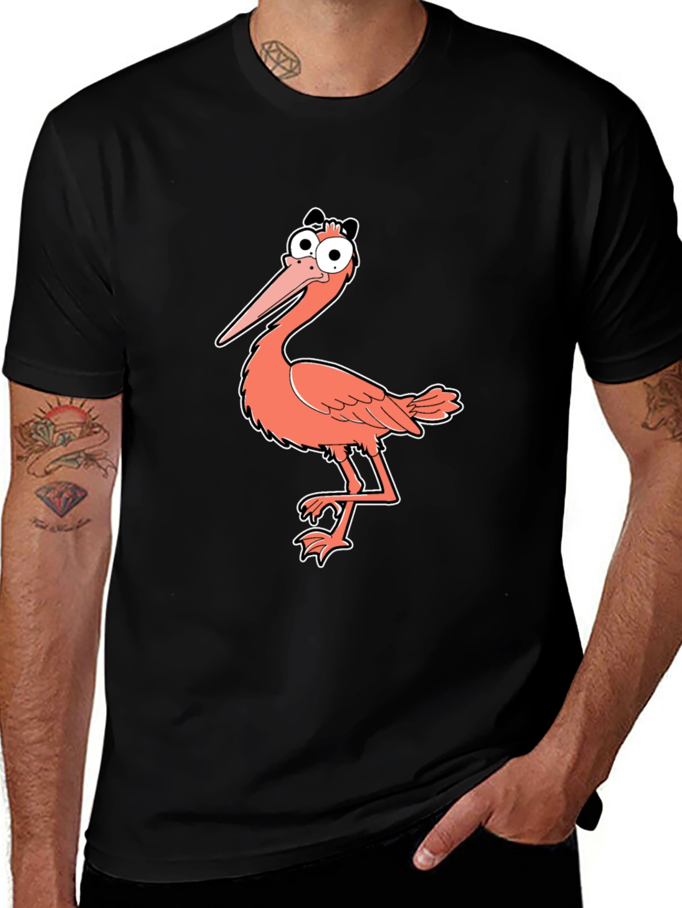 Funny Cartoon Bird Graphic Print Black T-Shirt