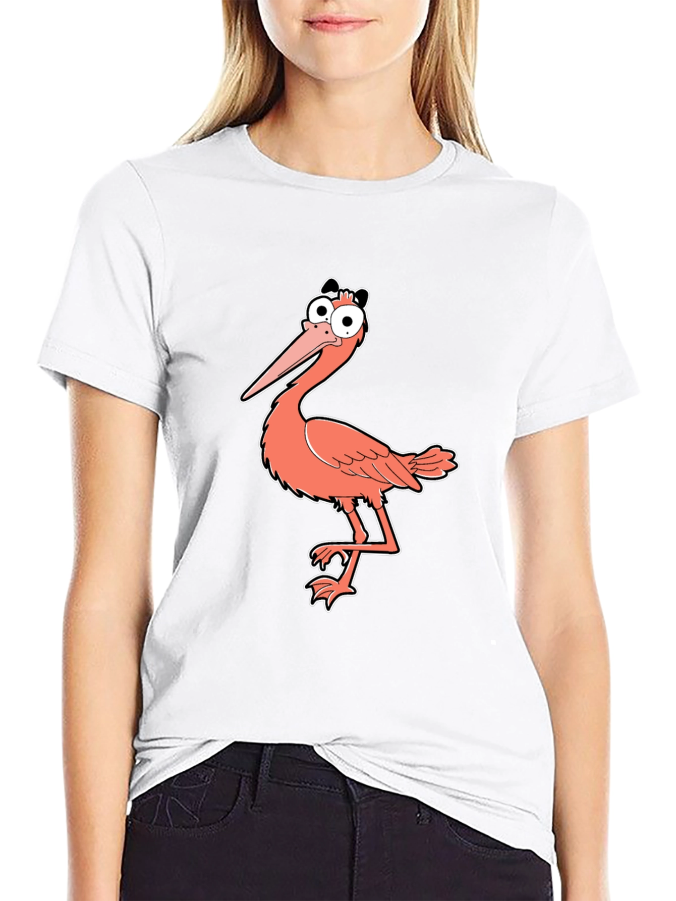 Funny Cartoon Bird Graphic Print Black T-Shirt