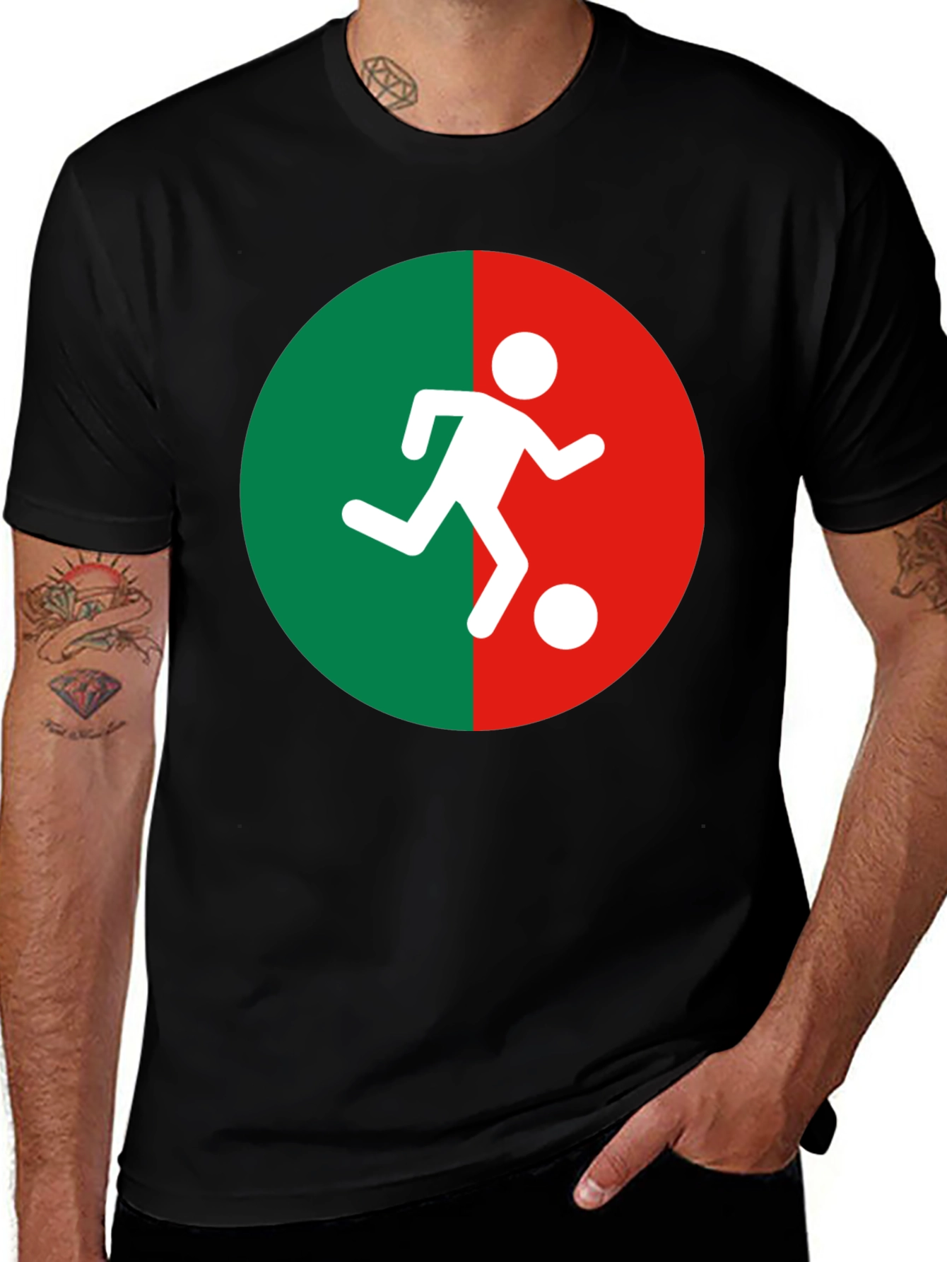 Soccer Player Graphic Tee - Black Cotton Blend Shirt
