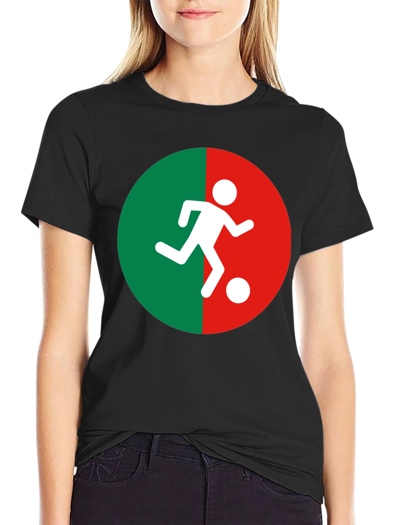 Soccer Player Graphic Tee - Black Cotton Blend Shirt