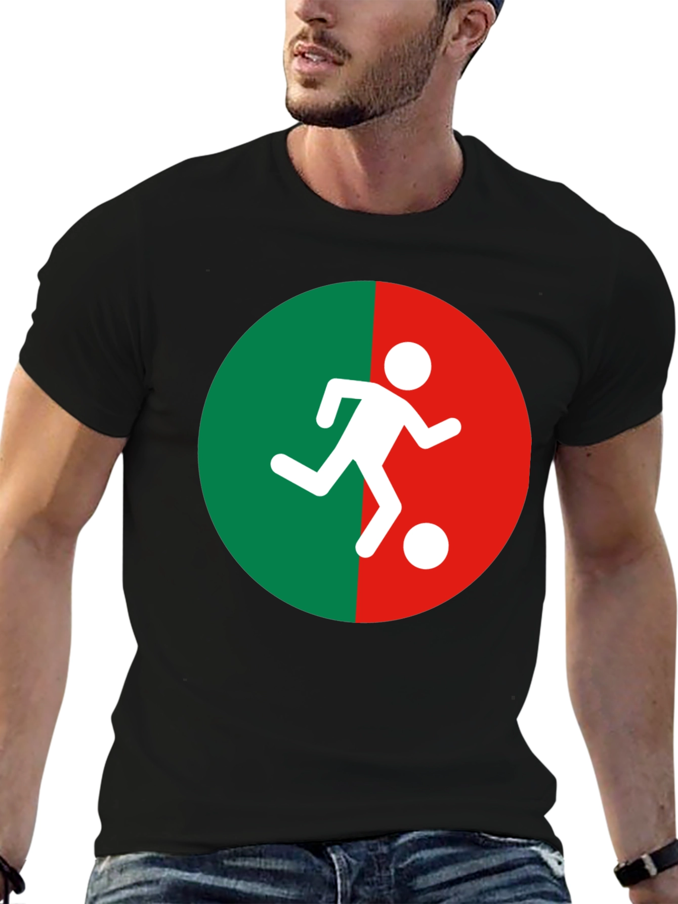 Soccer Player Graphic Tee - Black Cotton Blend Shirt