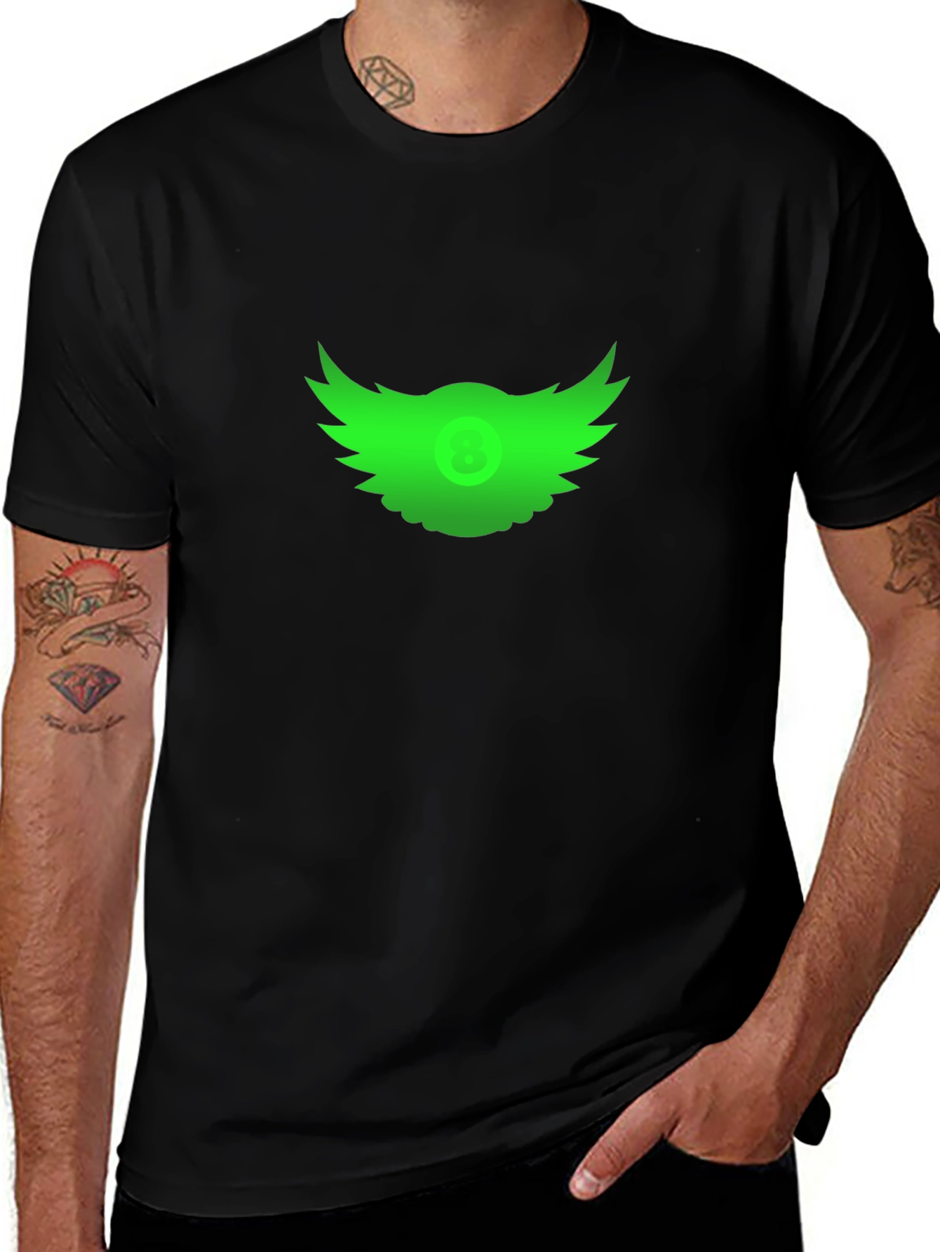 Green 8-Ball Wings Graphic T-Shirt