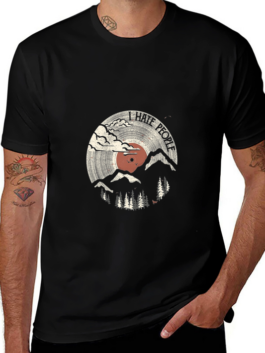 I Hate People Graphic Tee - Vinyl Record Mountain Design