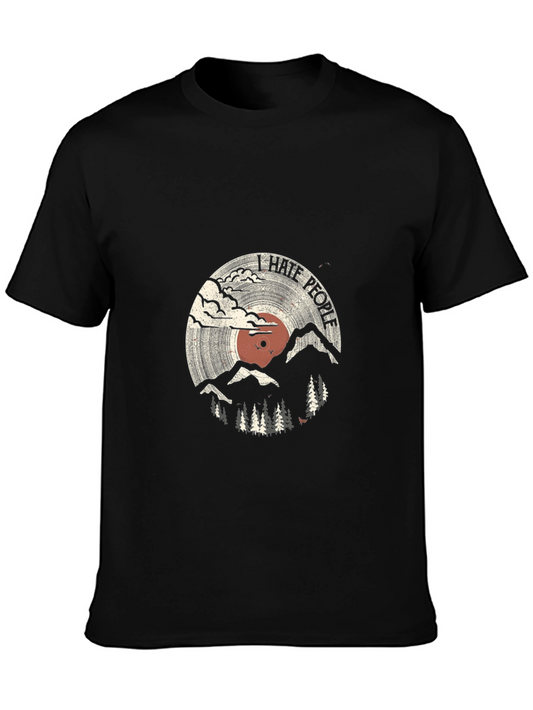 I Hate People Graphic Tee - Vinyl Record Mountain Design