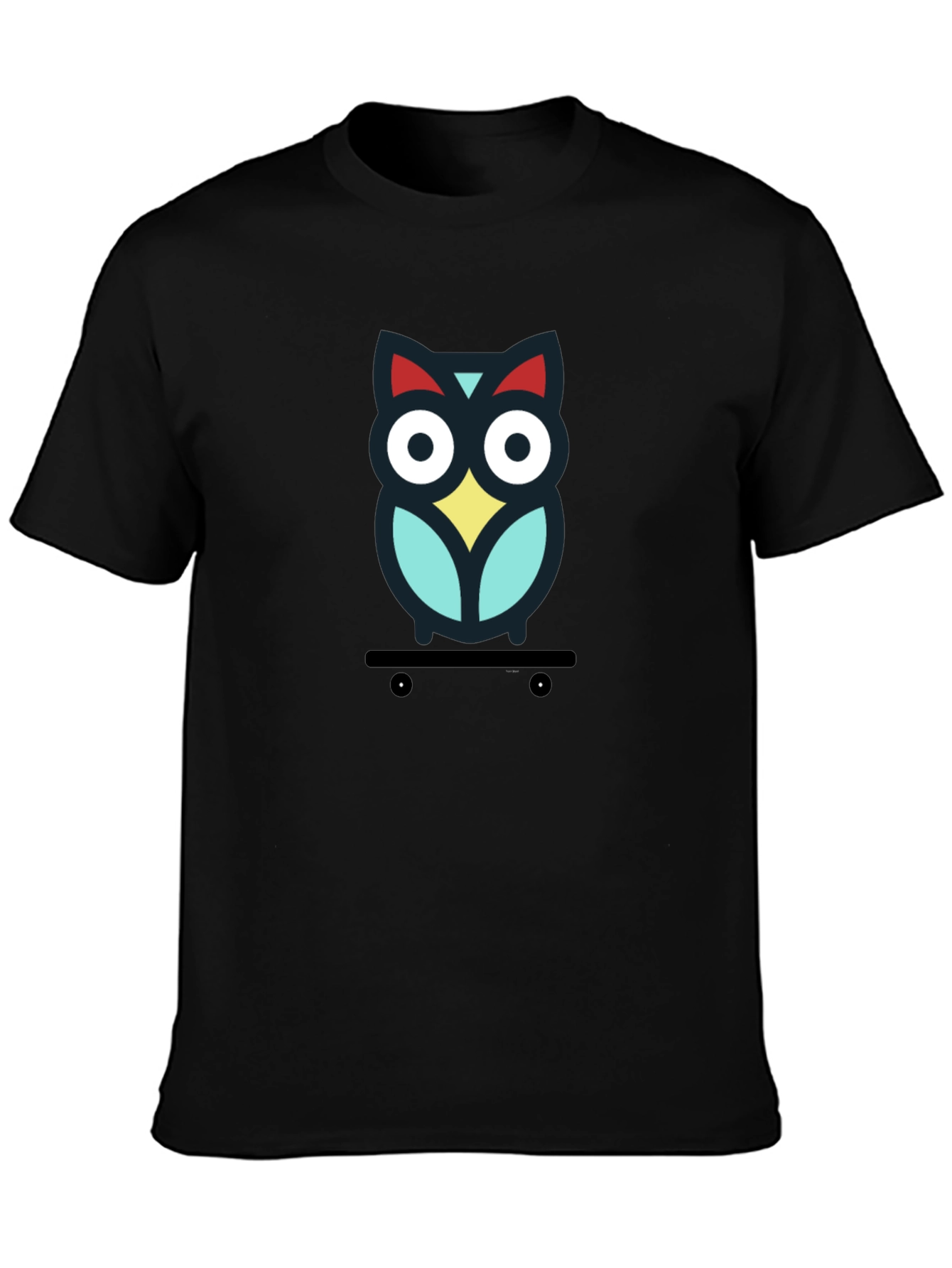 Skateboarding Owl Graphic Tee - Black Cotton T-Shirt