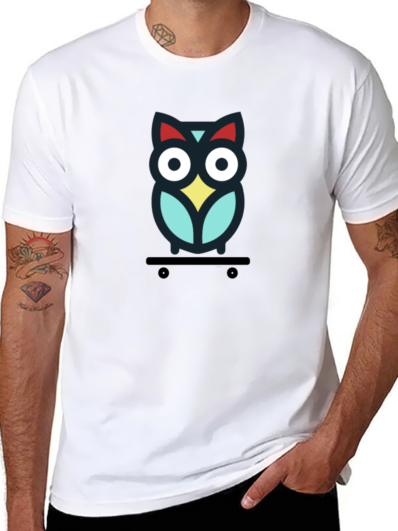 Skateboarding Owl Graphic Tee - Black Cotton T-Shirt