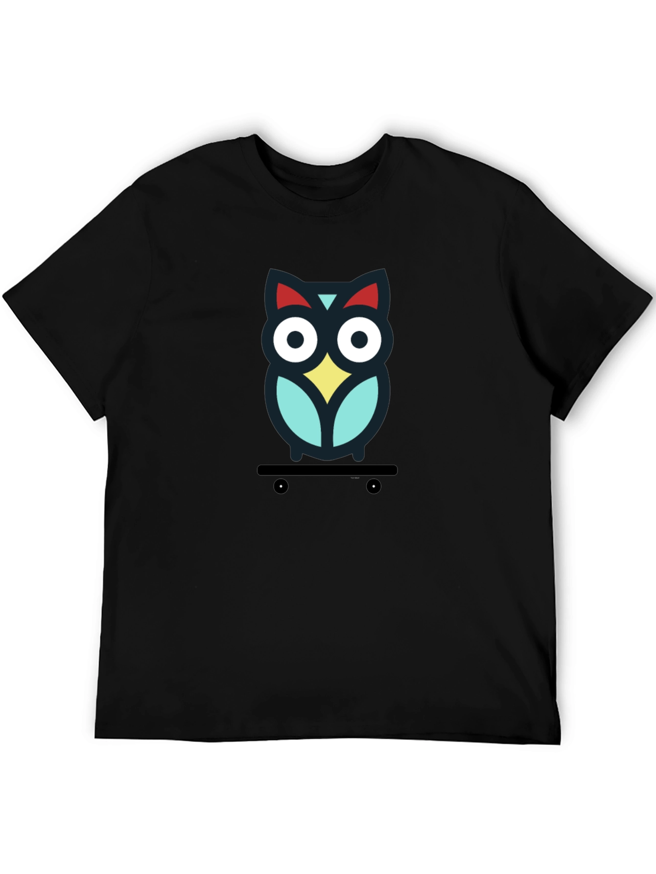 Skateboarding Owl Graphic Tee - Black Cotton T-Shirt