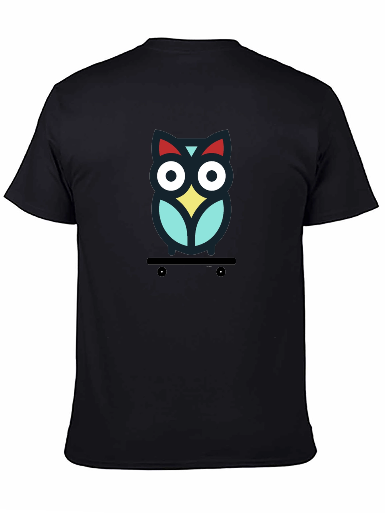 Skateboarding Owl Graphic Tee - Black Cotton T-Shirt