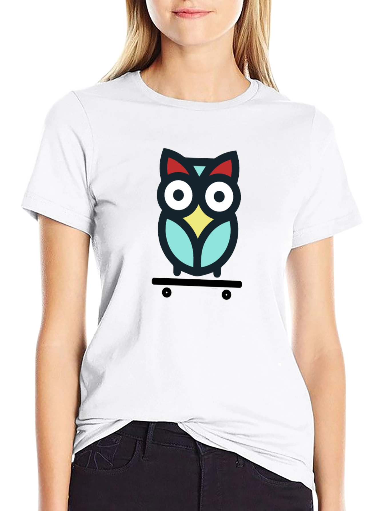 Skateboarding Owl Graphic Tee - Black Cotton T-Shirt