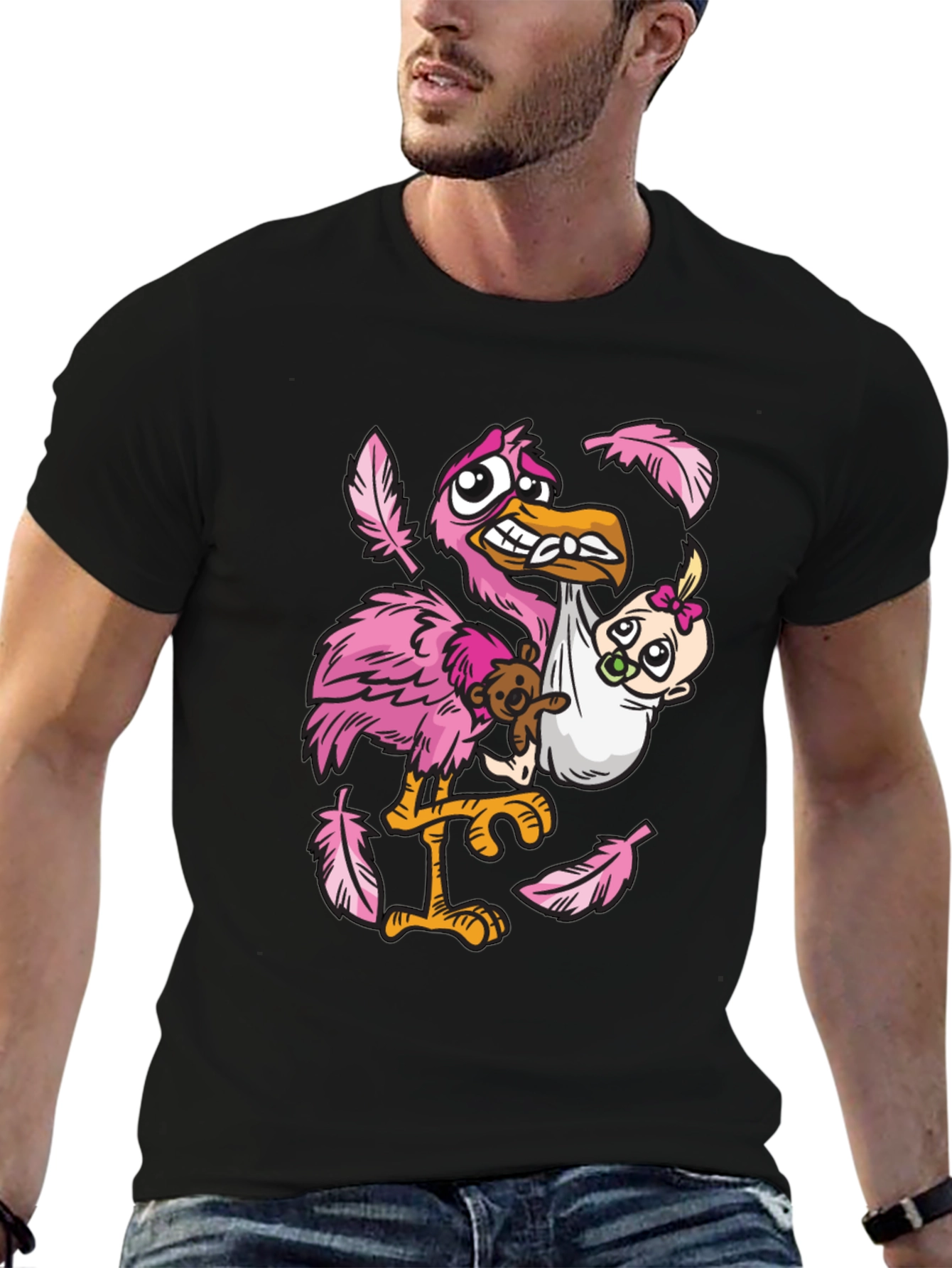 Stork Carrying Baby Graphic T-Shirt
