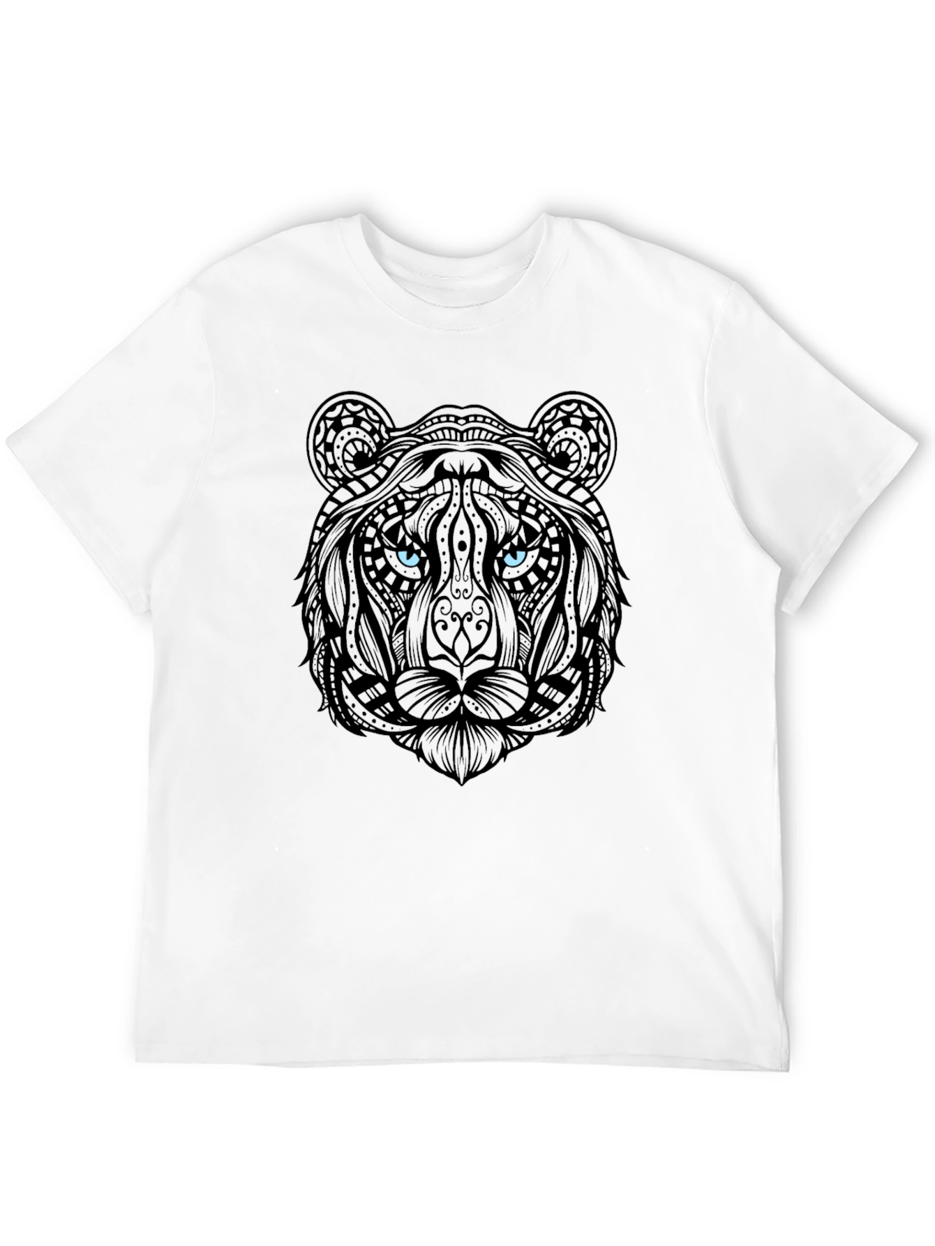 Tiger Graphic Print Crew Neck Mens Black T-Shirt