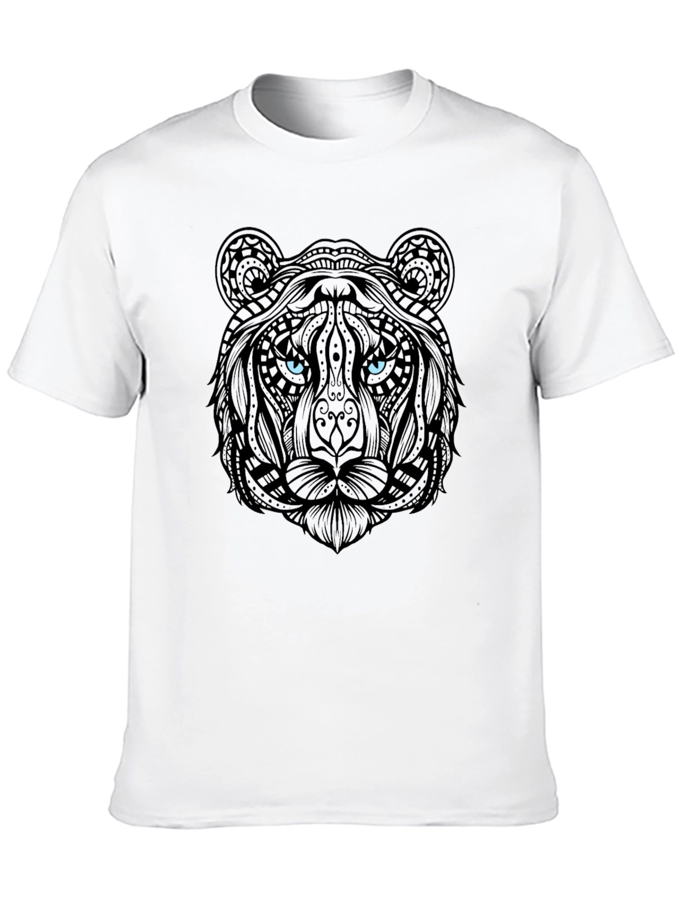 Tiger Graphic Print Crew Neck Mens Black T-Shirt