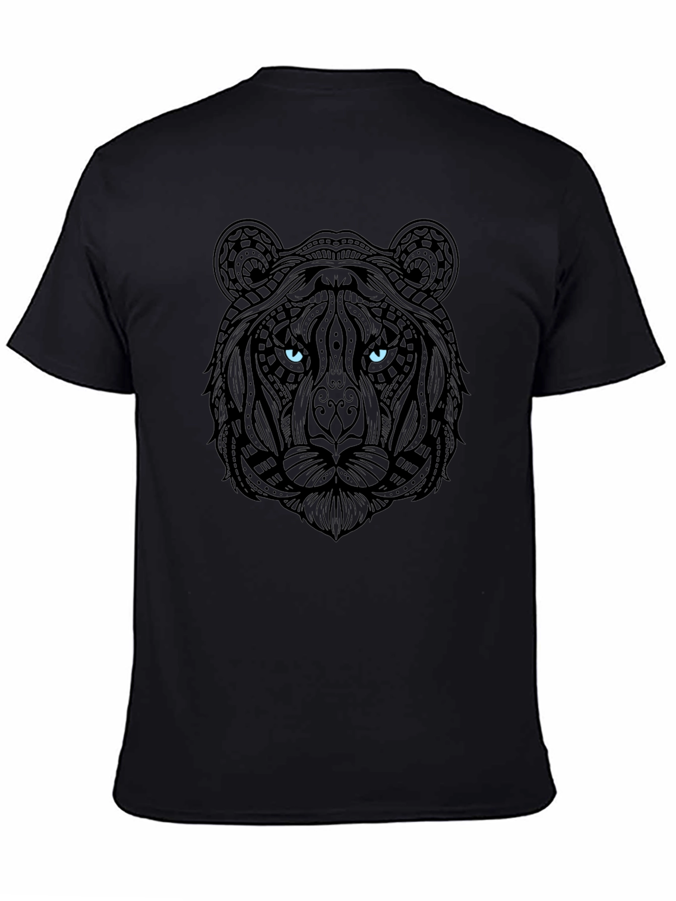 Tiger Graphic Print Crew Neck Mens Black T-Shirt