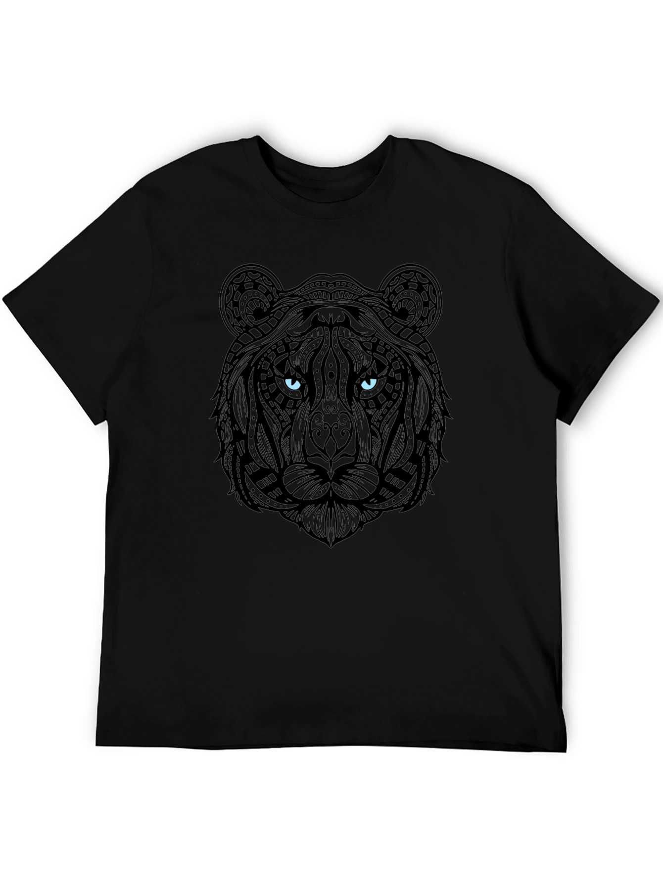 Tiger Graphic Print Crew Neck Mens Black T-Shirt