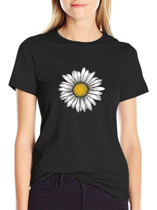 Daisy Graphic Black T-Shirt Casual Cotton Top