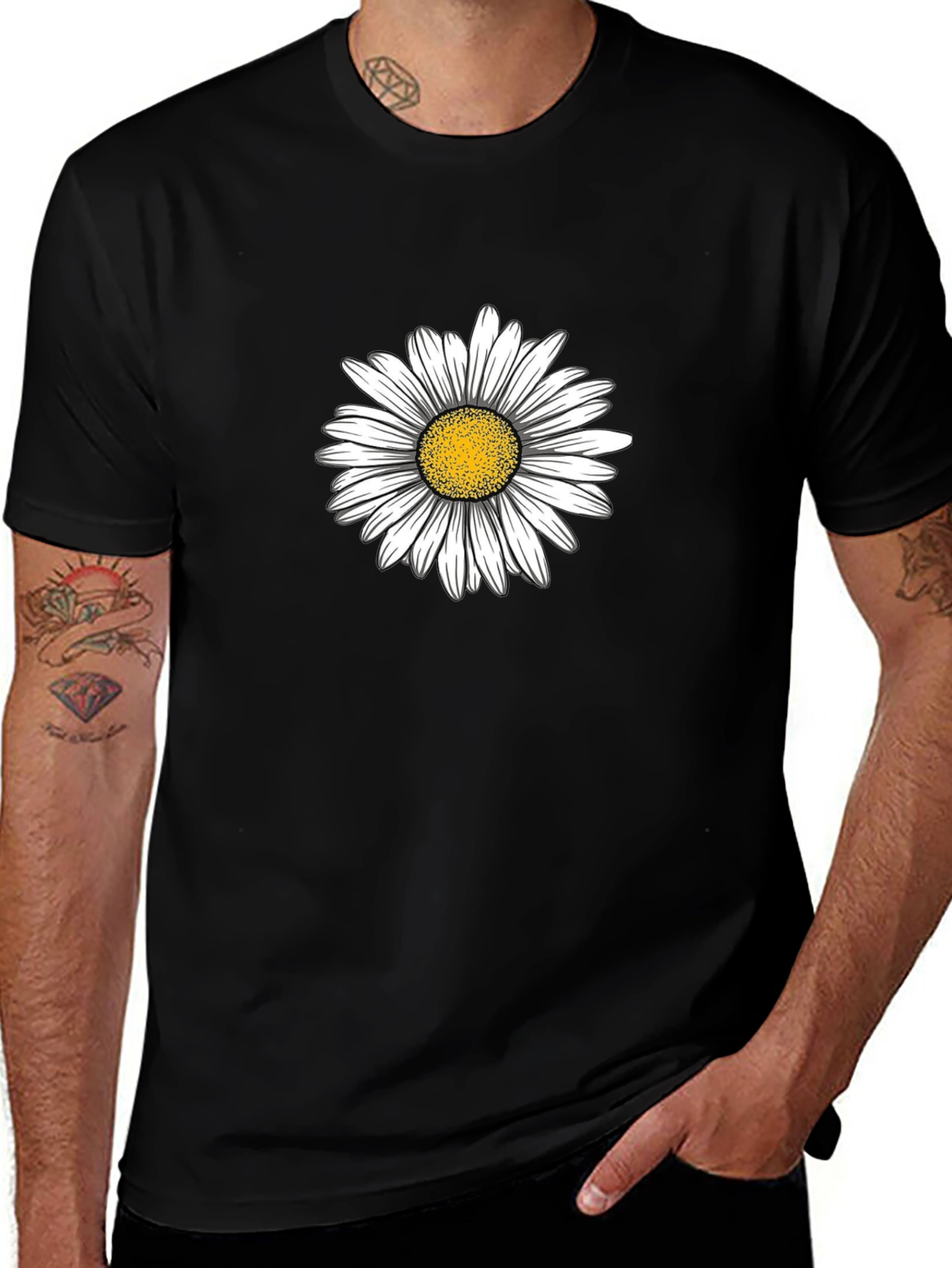 Daisy Graphic Black T-Shirt Casual Cotton Top