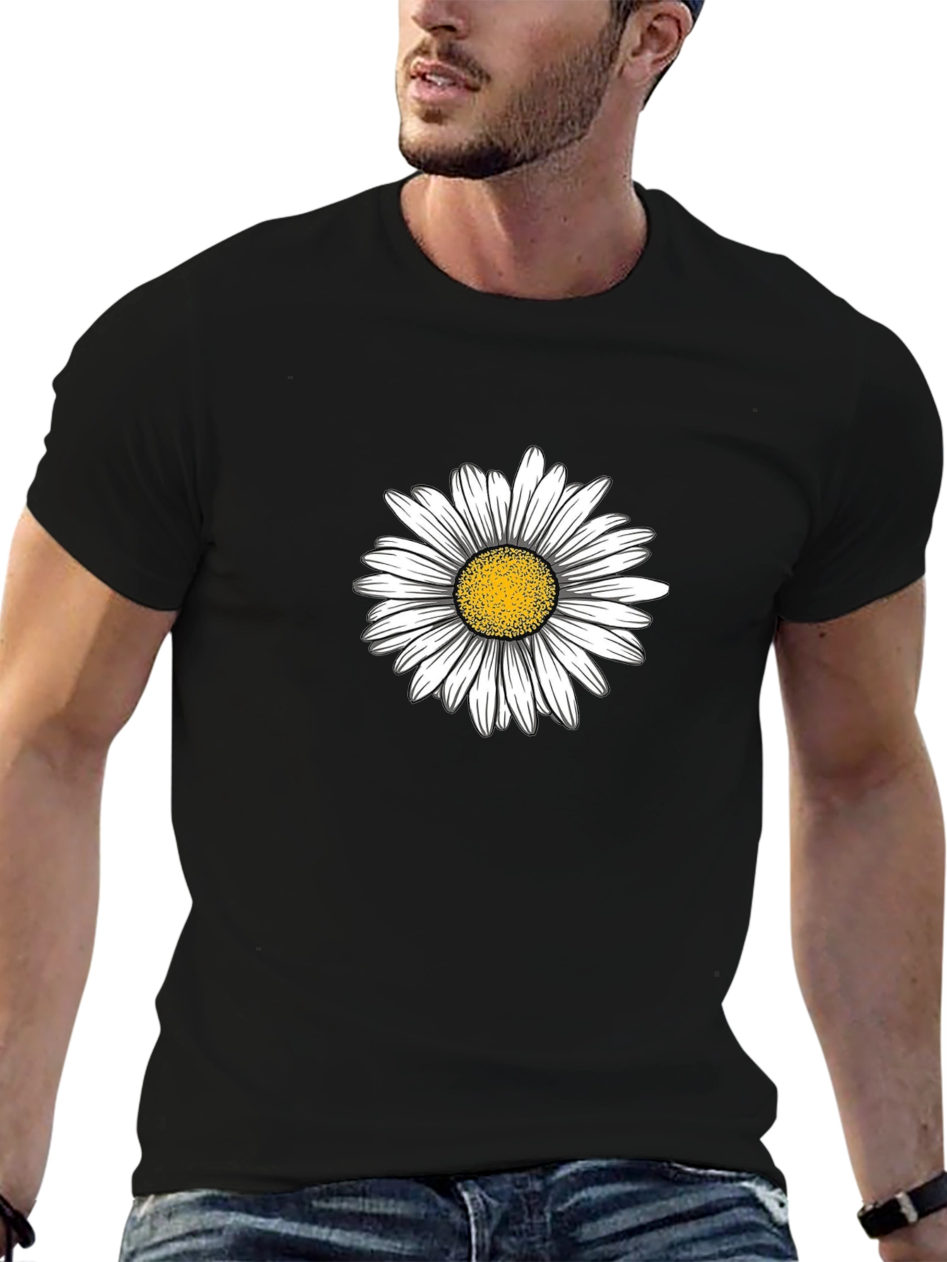 Daisy Graphic Black T-Shirt Casual Cotton Top