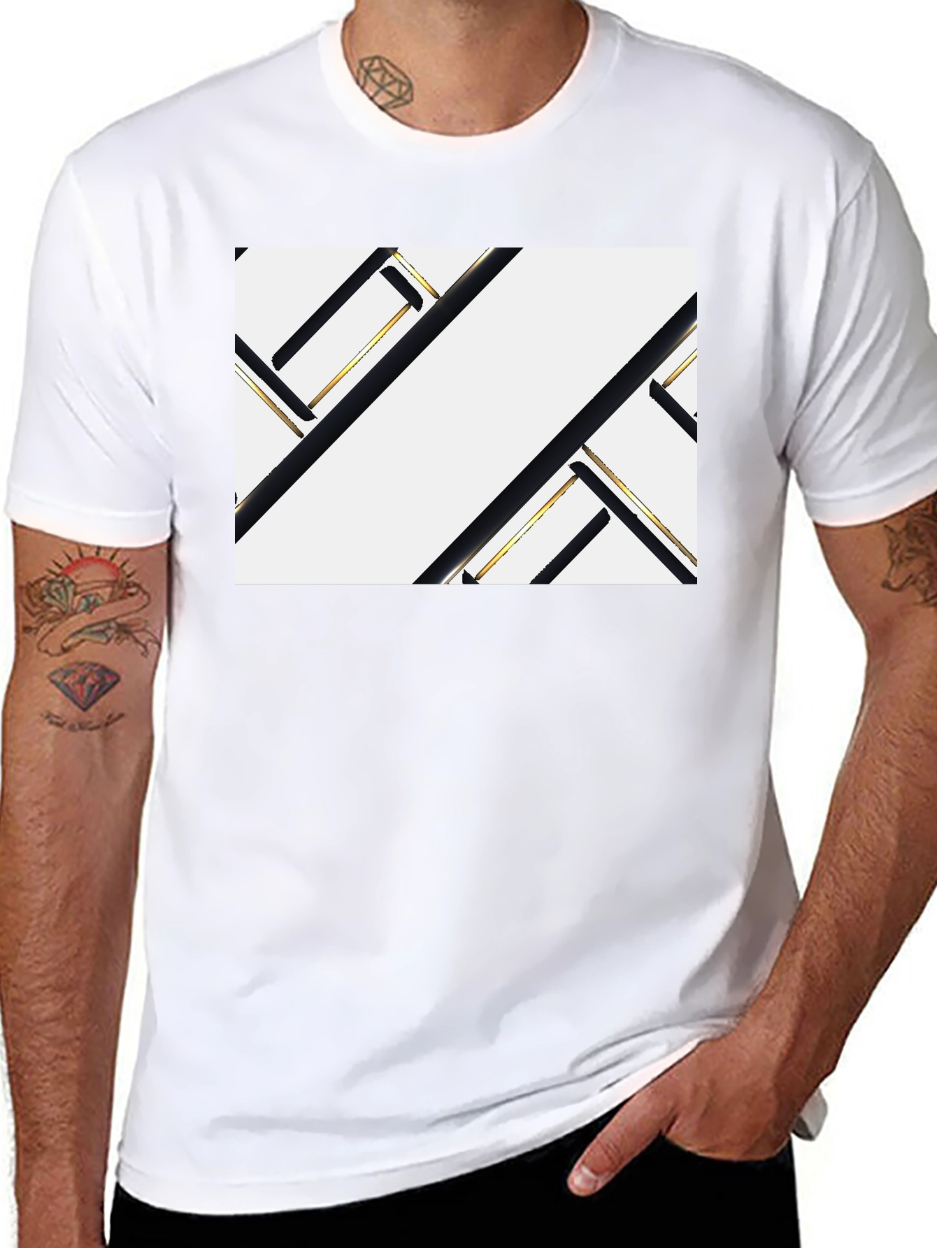 Abstract Geometric Black and Gold Graphic Tee