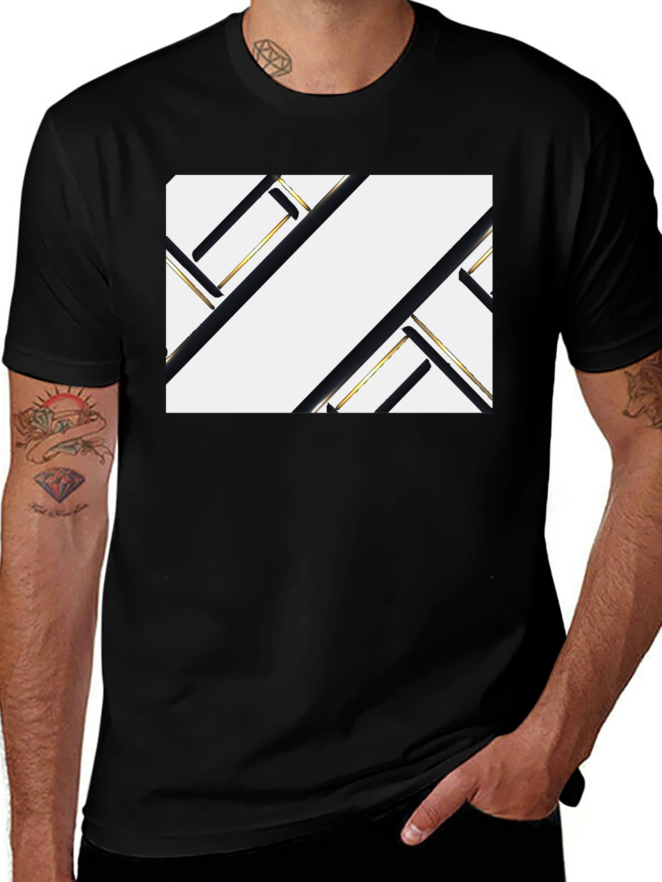 Abstract Geometric Black and Gold Graphic Tee