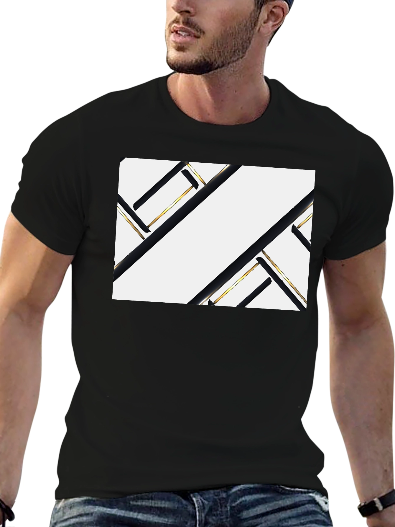 Abstract Geometric Black and Gold Graphic Tee