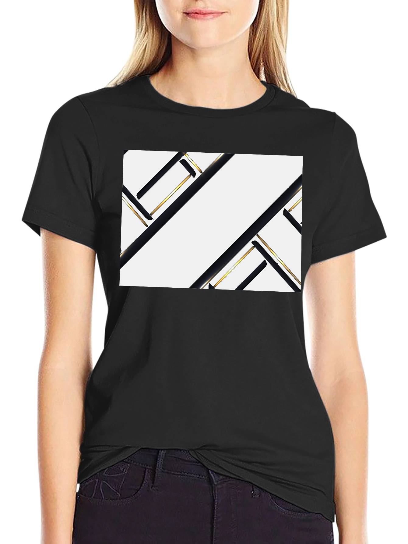 Abstract Geometric Black and Gold Graphic Tee