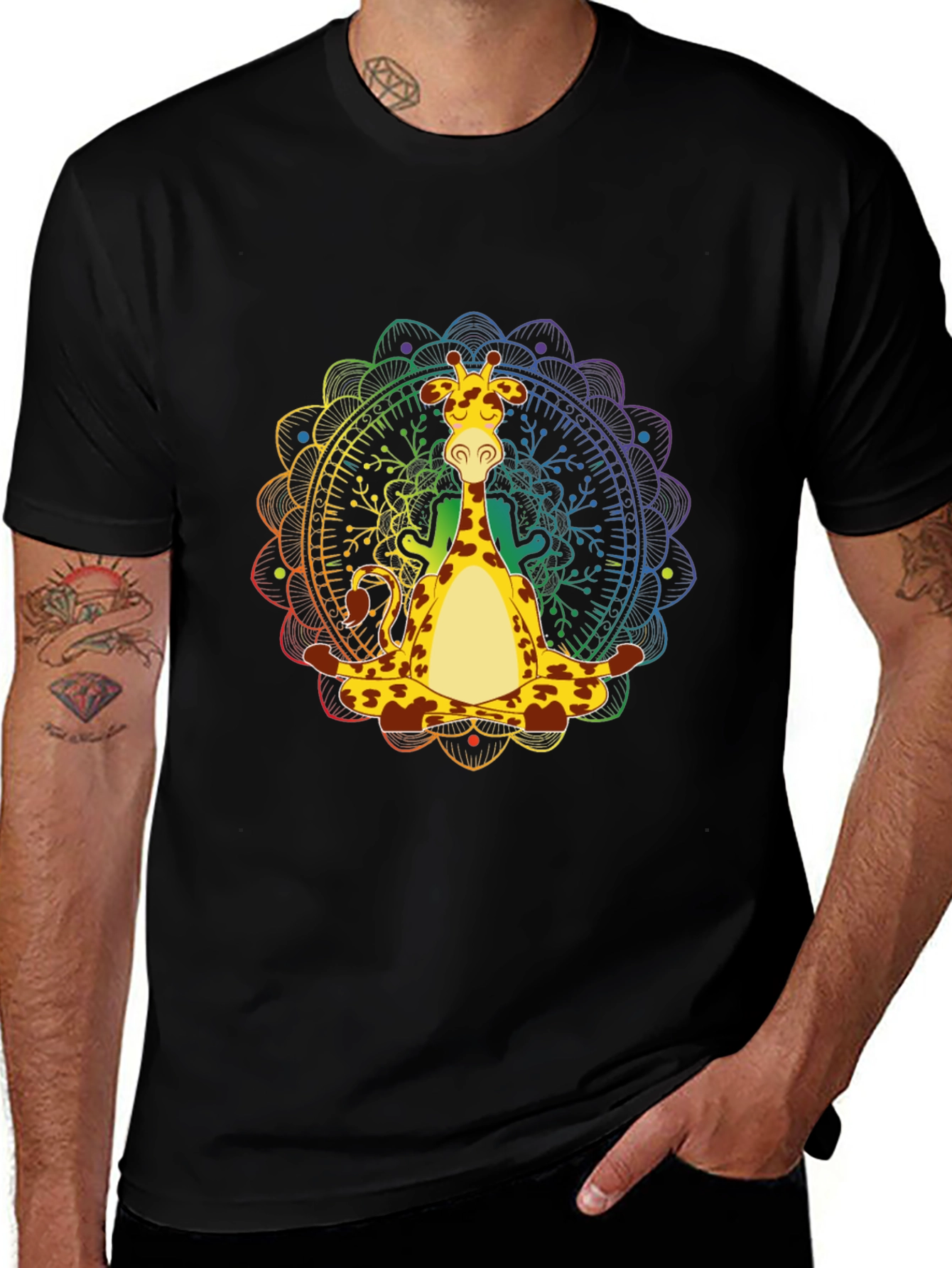 Zen Giraffe T-Shirt - Meditating Mandala Design