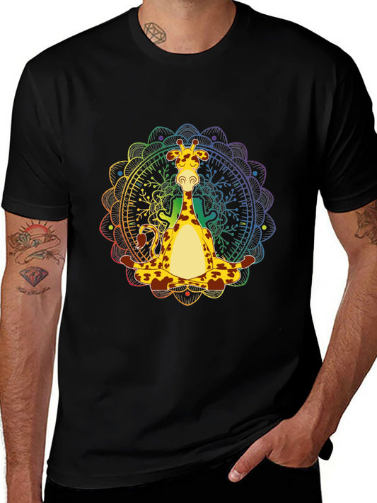 Zen Giraffe T-Shirt - Meditating Mandala Design